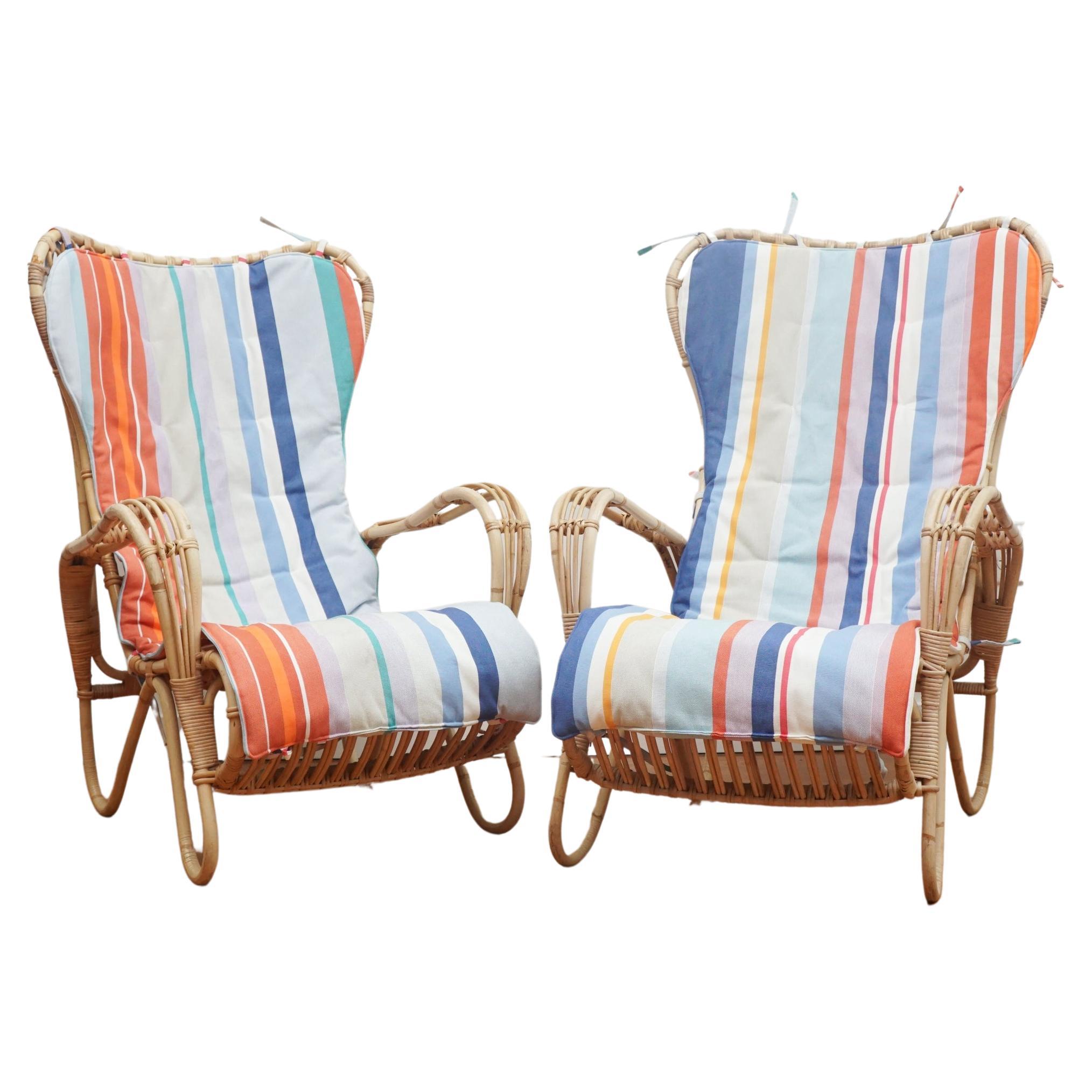 Pair of Vintage Rattan Lounge Chairs