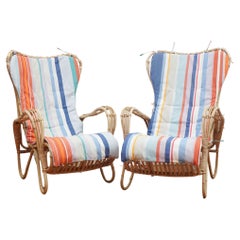 Pair of Vintage Rattan Lounge Chairs