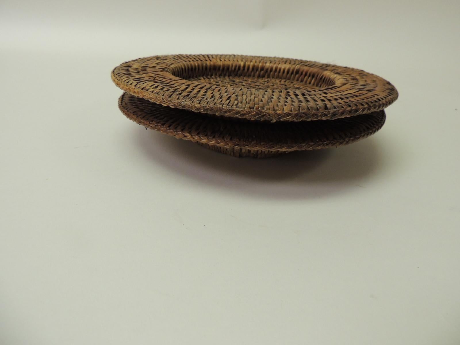 Rustic Pair of Vintage Rattan Woven Wine Bottle Coasters