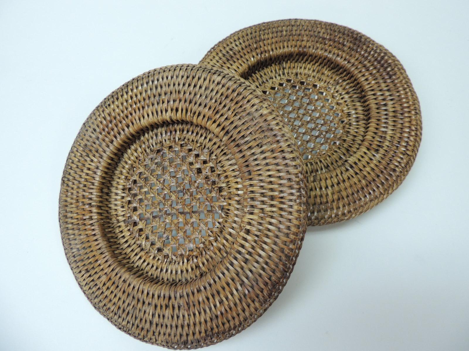Indonesian Pair of Vintage Rattan Woven Wine Bottle Coasters