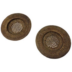 Pair of Vintage Rattan Woven Wine Bottle Coasters