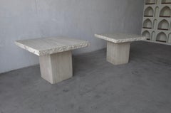 Pair of Vintage Raw  Edge Travertine Side Tables