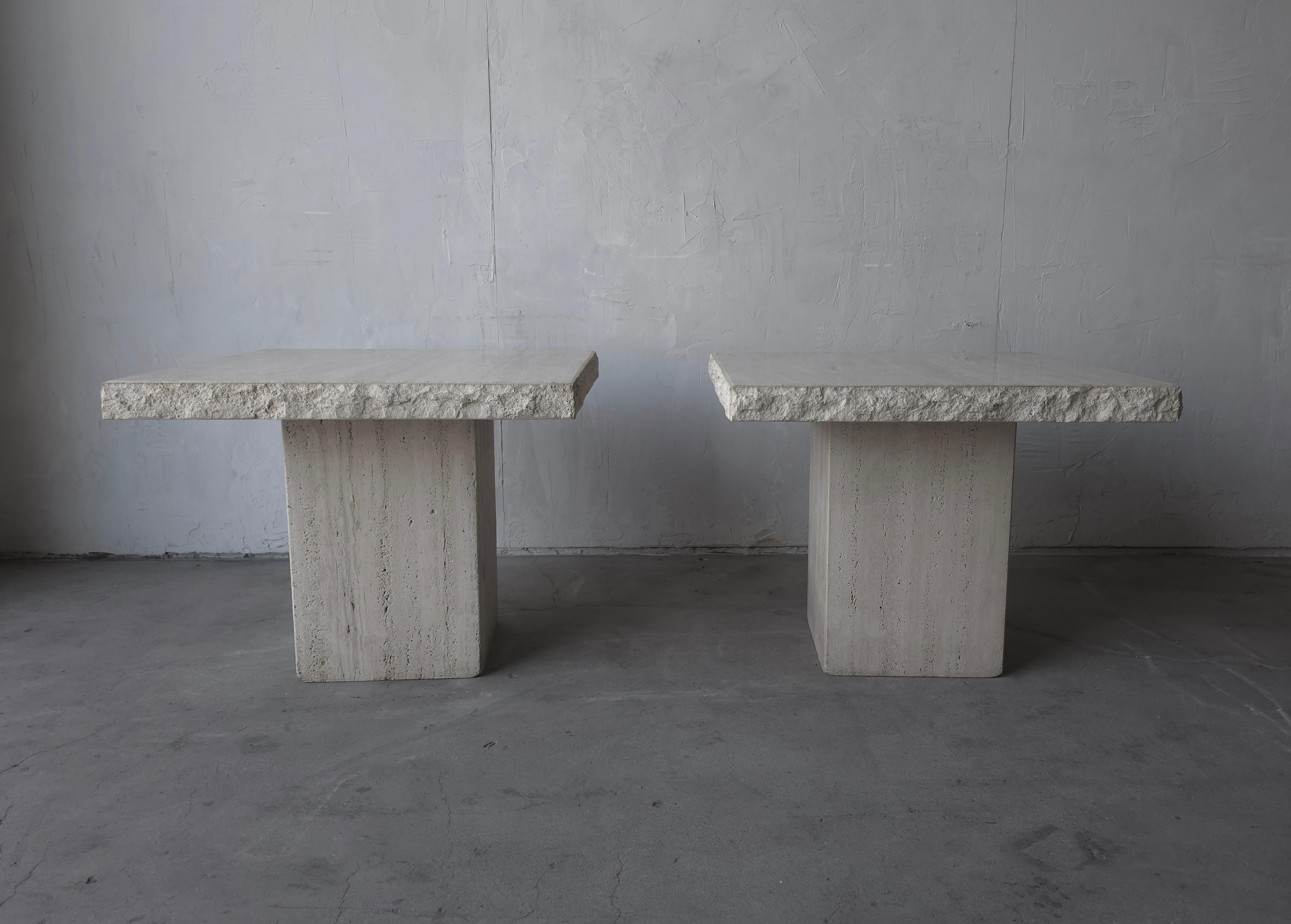 Pair of Vintage Raw  Edge Travertine Side Tables In Good Condition For Sale In Las Vegas, NV