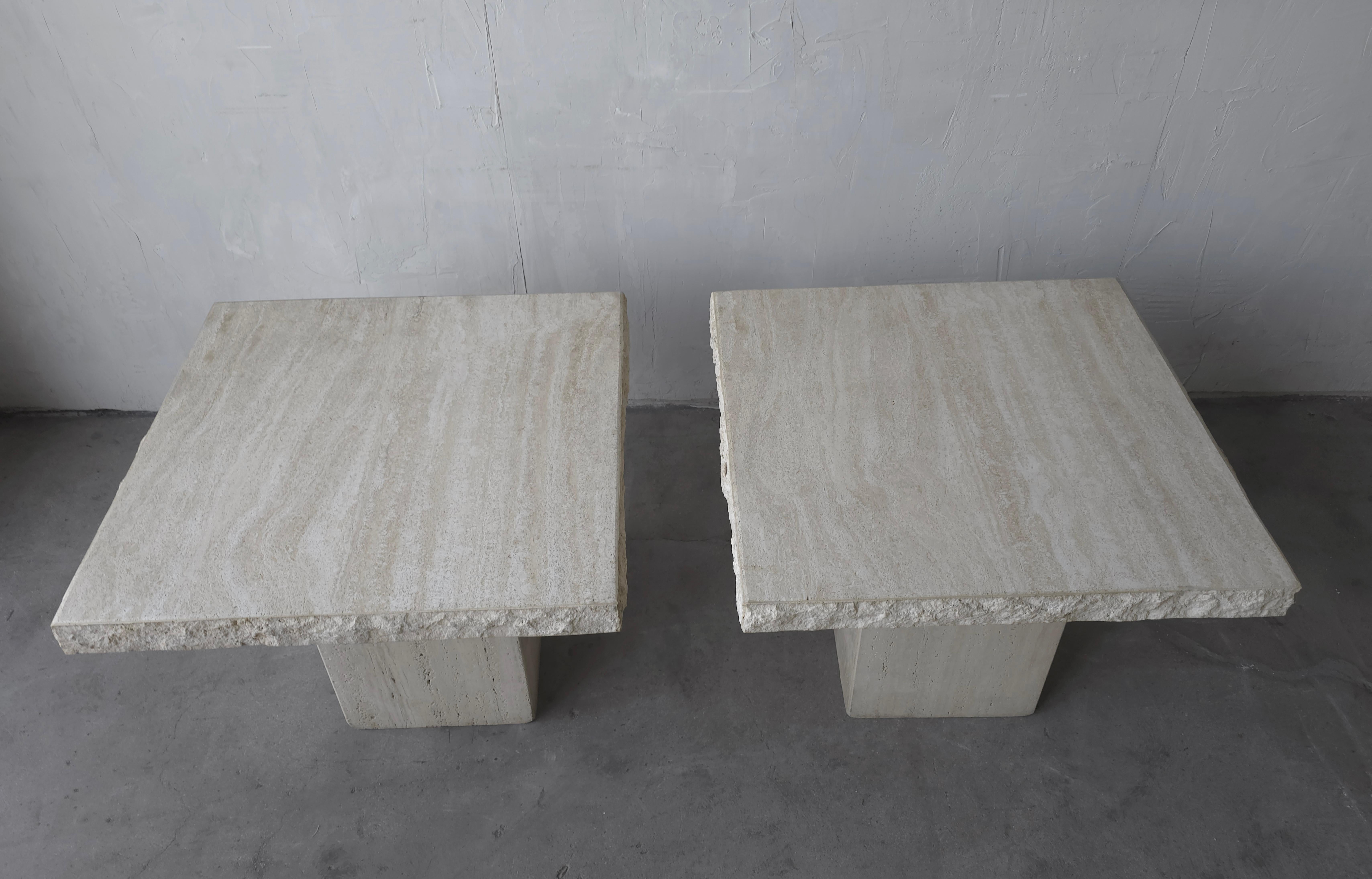 20th Century Pair of Vintage Raw  Edge Travertine Side Tables For Sale