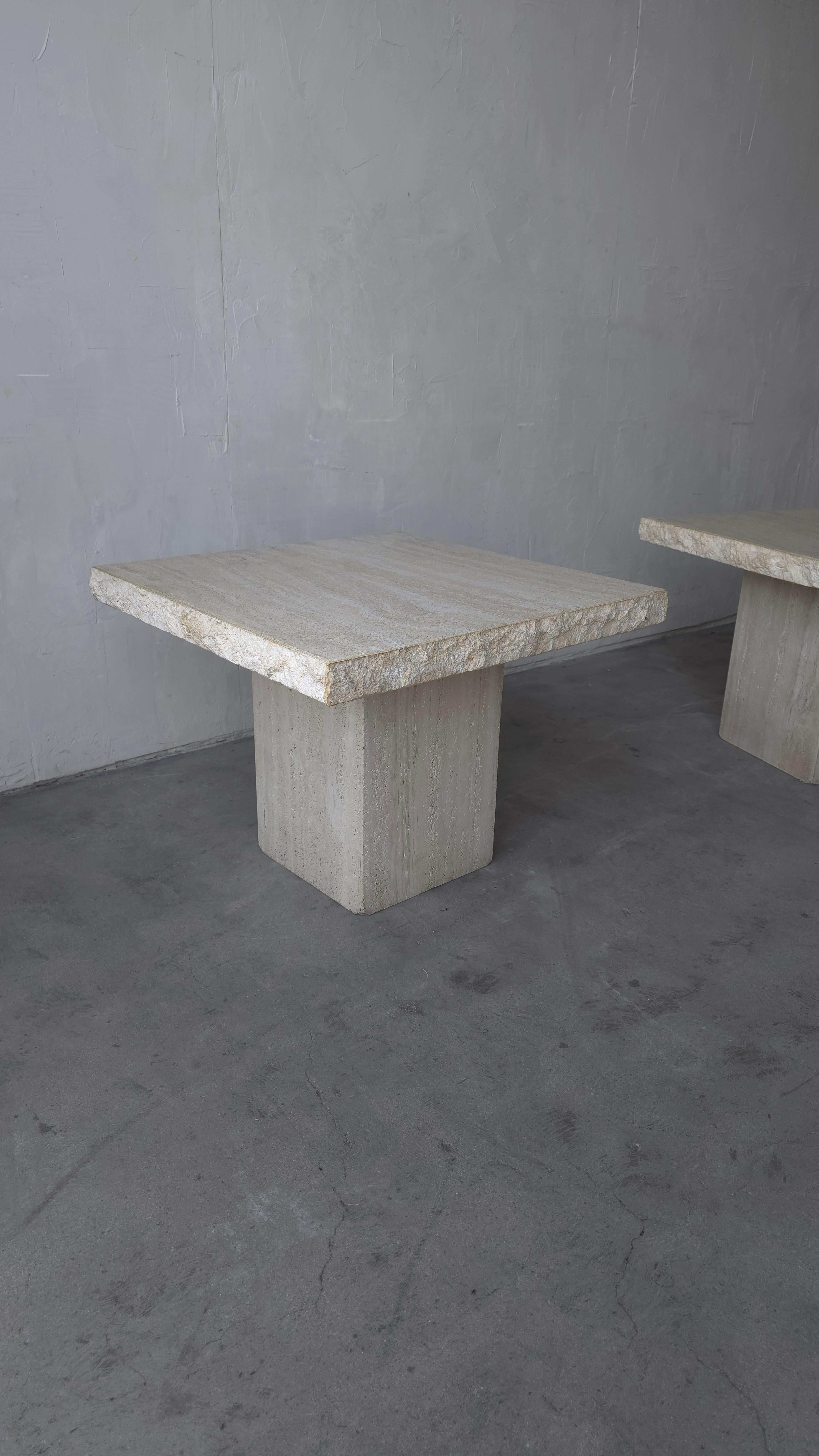 Pair of Vintage Raw  Edge Travertine Side Tables For Sale 1