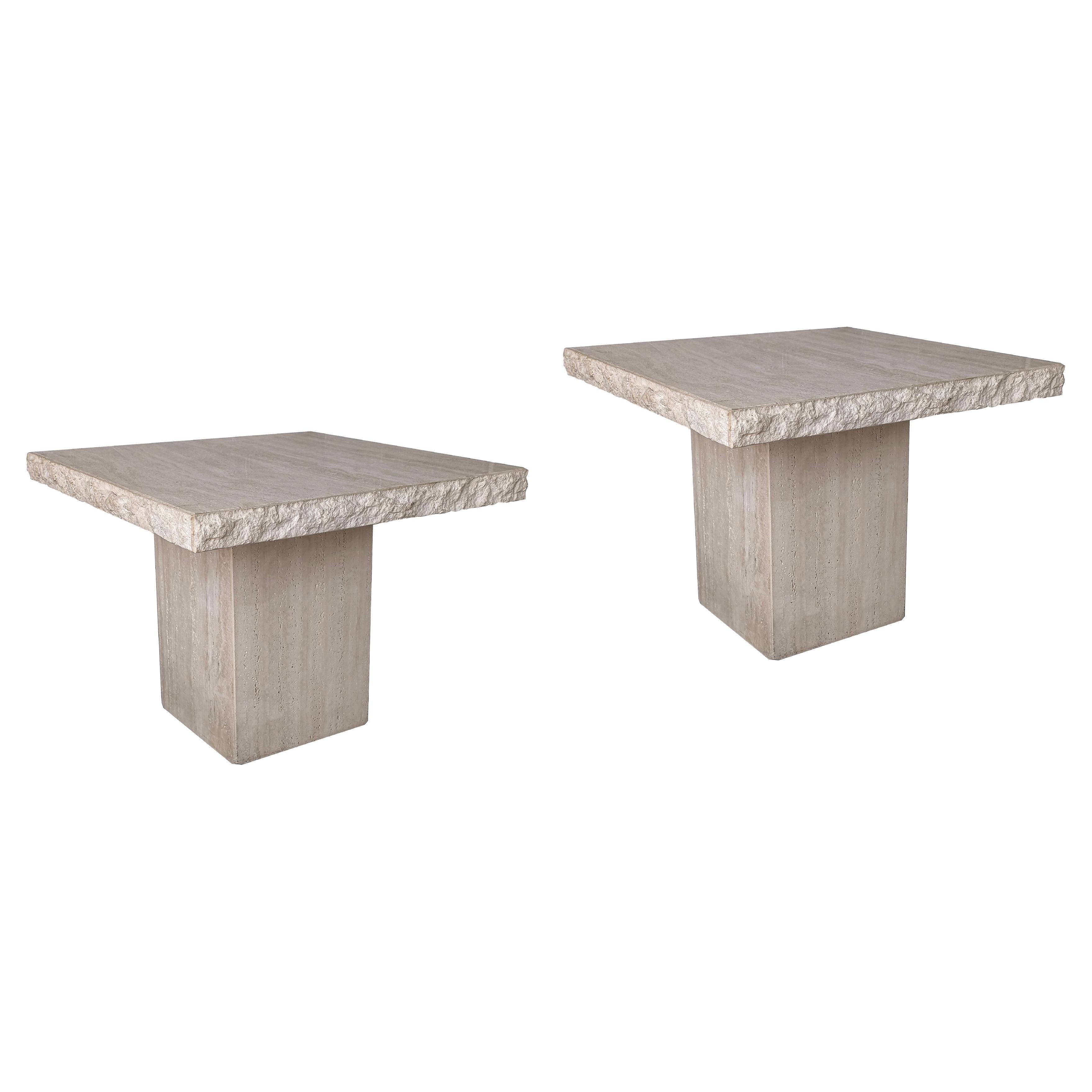 Pair of Vintage Raw  Edge Travertine Side Tables For Sale