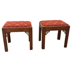 Pair of Vintage Rectangular Fretwork Upholstered Benches