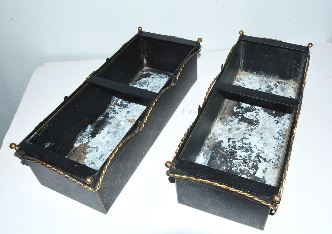 Hollywood Regency Pair of Vintage Rectangular Tole Planters For Sale