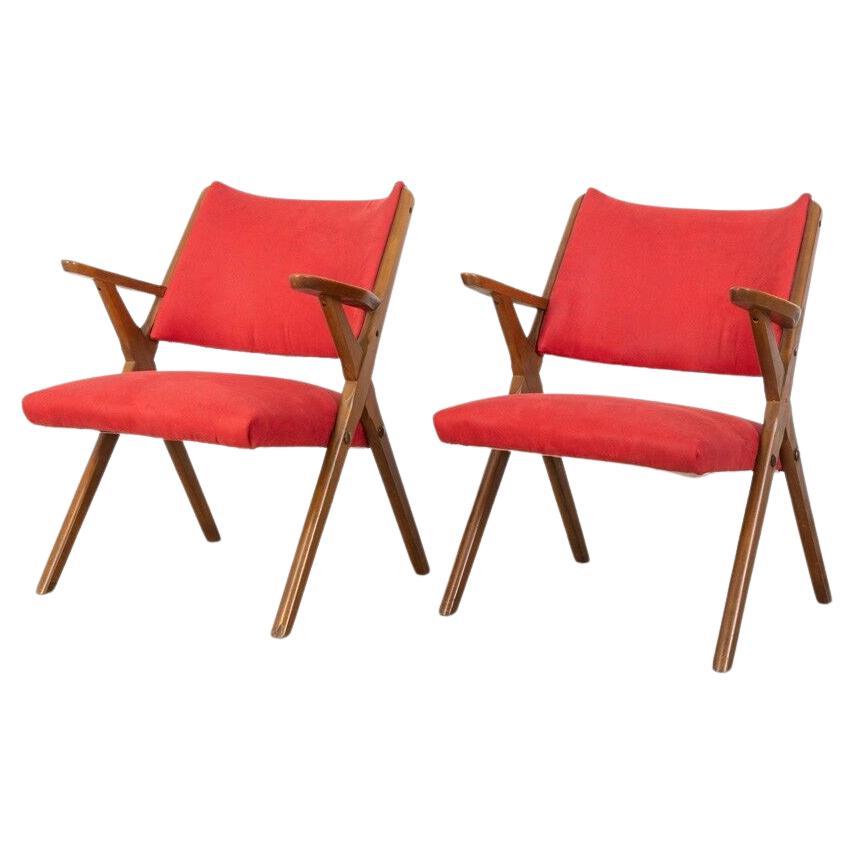 Pair of Vintage Red 60's Armchair Dal Vera Design For Sale