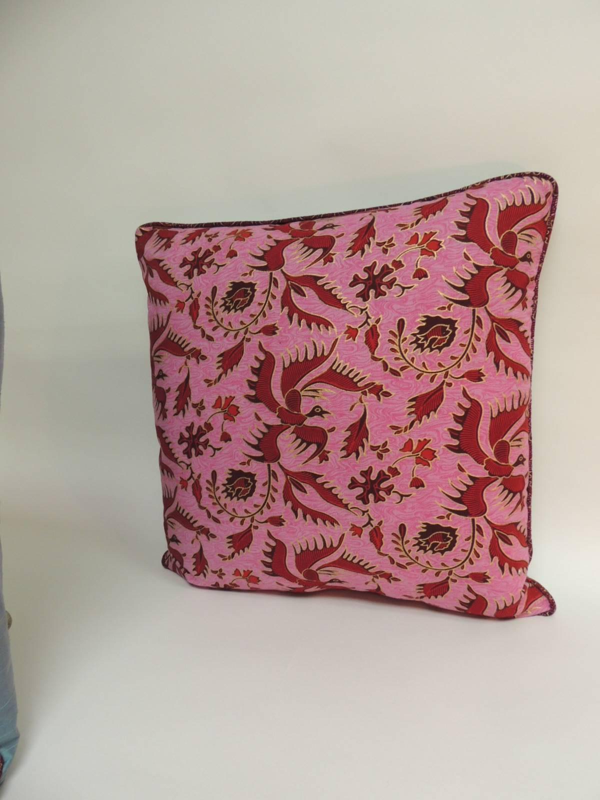 Moorish Pair of Vintage Red and Pink Hand-Blocked Batik Decorative Pillows