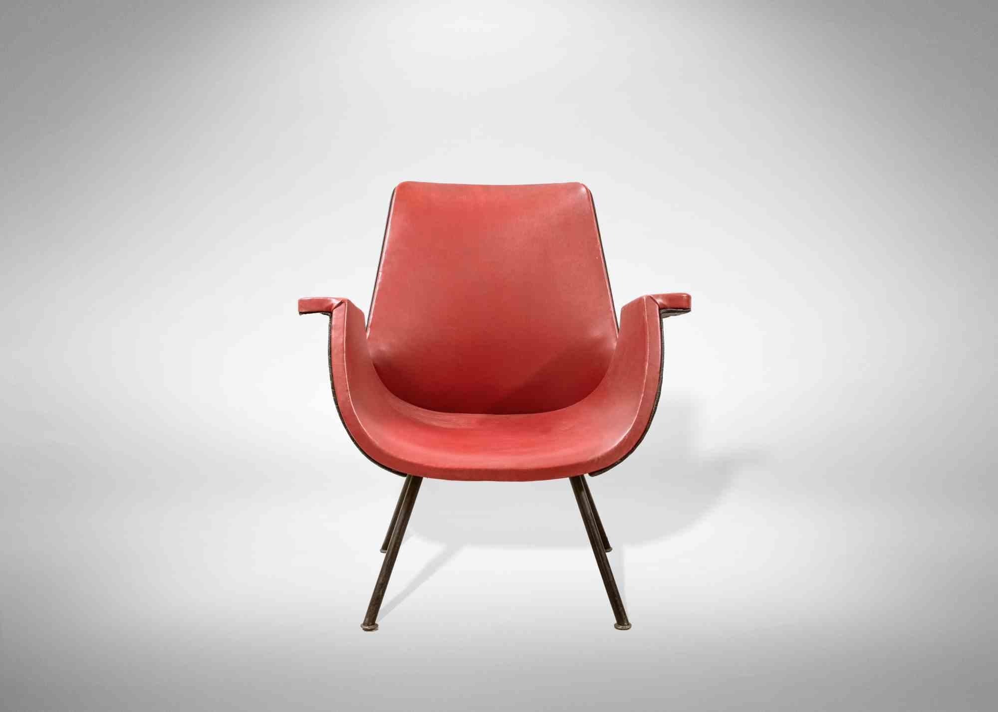 Italian Pair of Vintage Red Armchairs by Gastone Rinaldi, Mid-20th Century For Sale