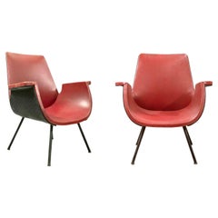 Pair of Vintage Red Armchairs by Gastone Rinaldi, Mid-20th Century