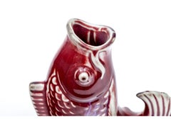 Pair Of Vintage Red Flambe Glaze Pottery Fish Vases