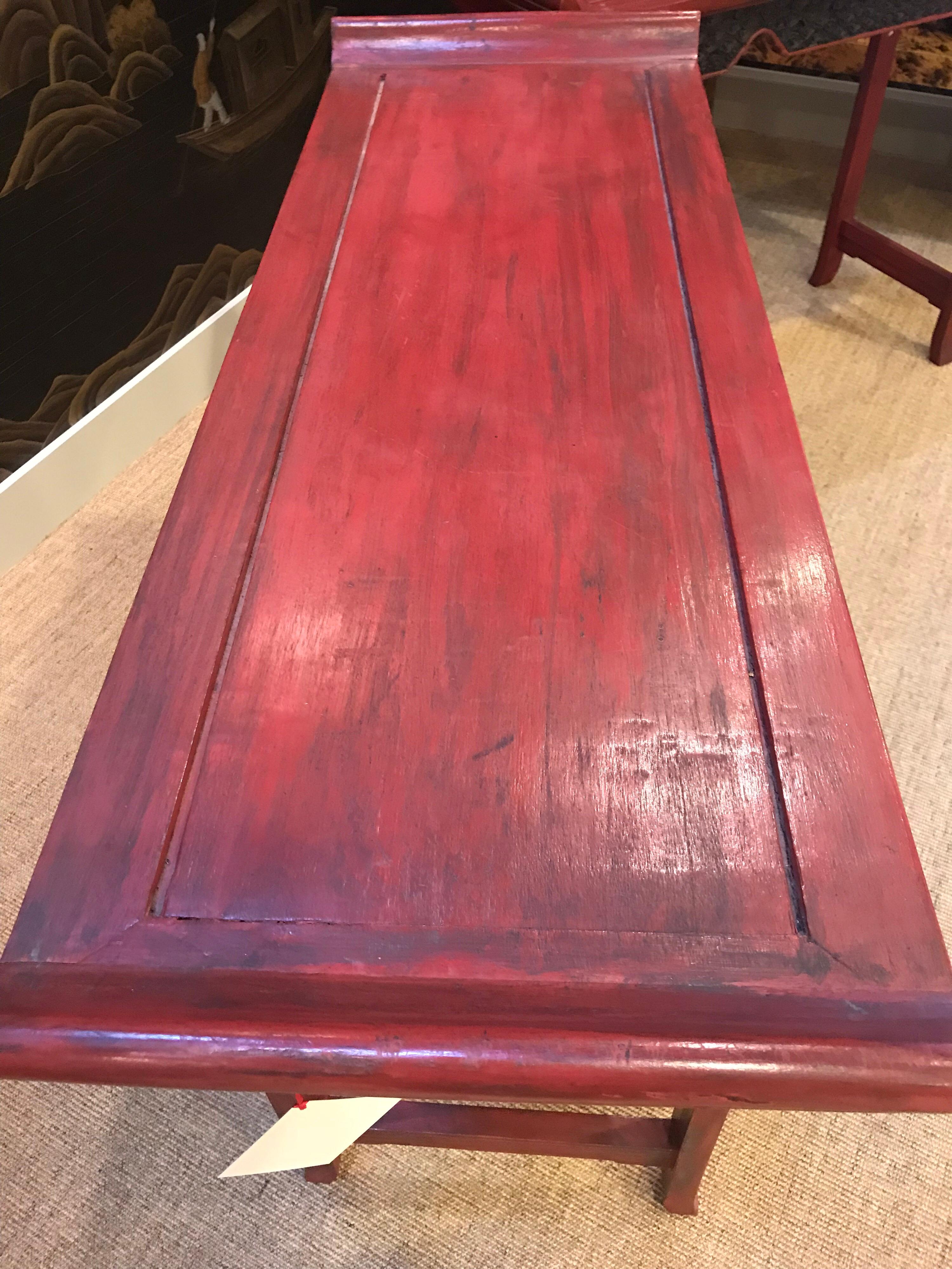 Wood Pair of Vintage Red Lacquer Consoles For Sale