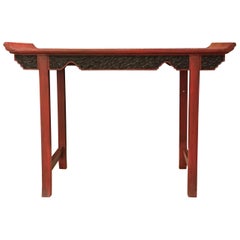 Pair of Vintage Red Lacquer Consoles