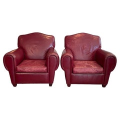 Pair of Vintage Red Leather Club Chairs