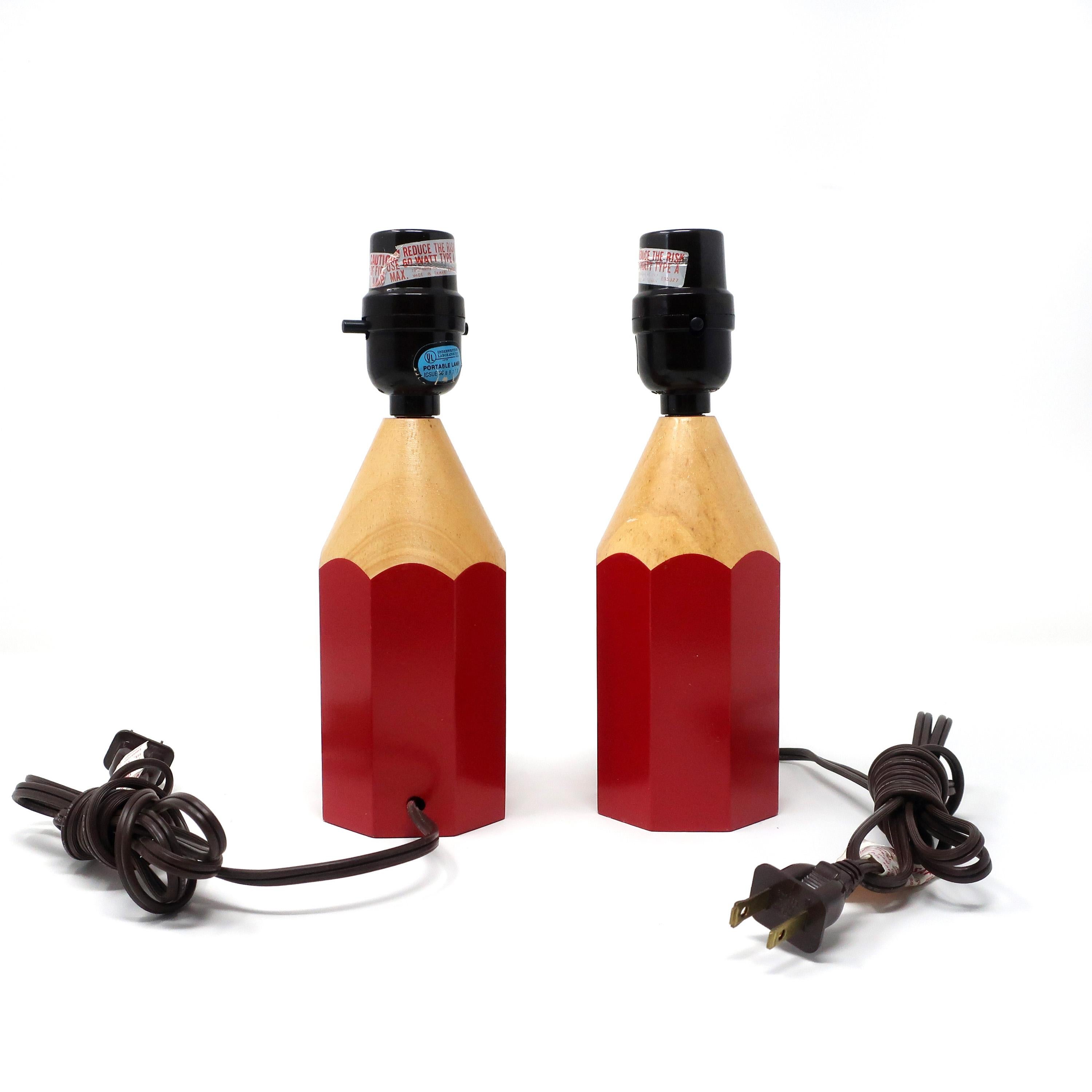 Post-Modern Pair of Vintage Red Lightolier Pencil Lamps