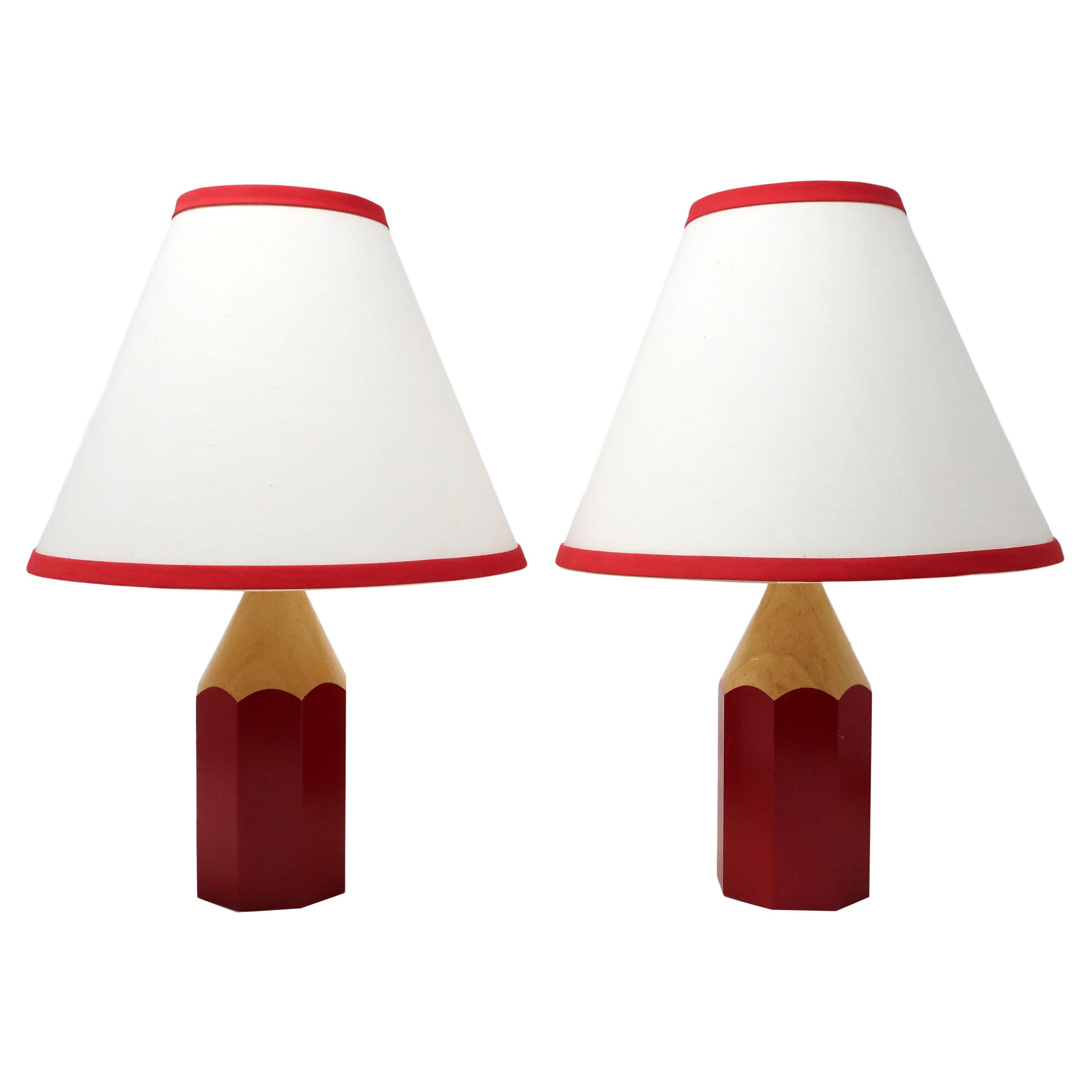 Pair of Vintage Red Lightolier Pencil Lamps