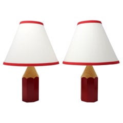 Pair of Vintage Red Lightolier Pencil Lamps