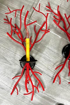 Pair of Vintage Red Metal Faux Coral Candle Sconces
