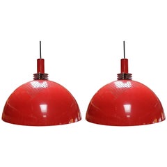 Pair of Vintage Red Pendant Lamps
