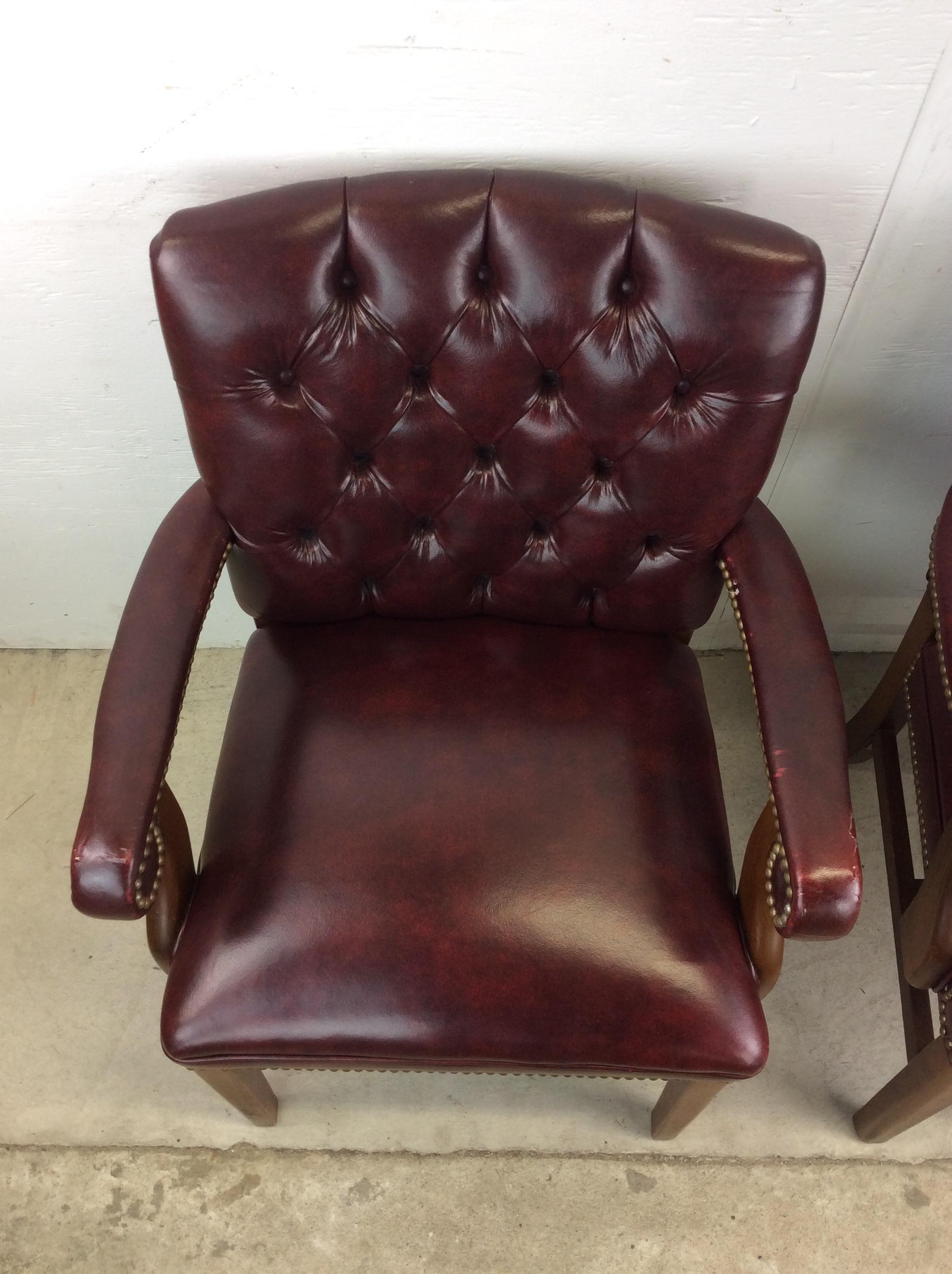 Pair of Vintage Red Tufted Leather Arm Chairs For Sale 3