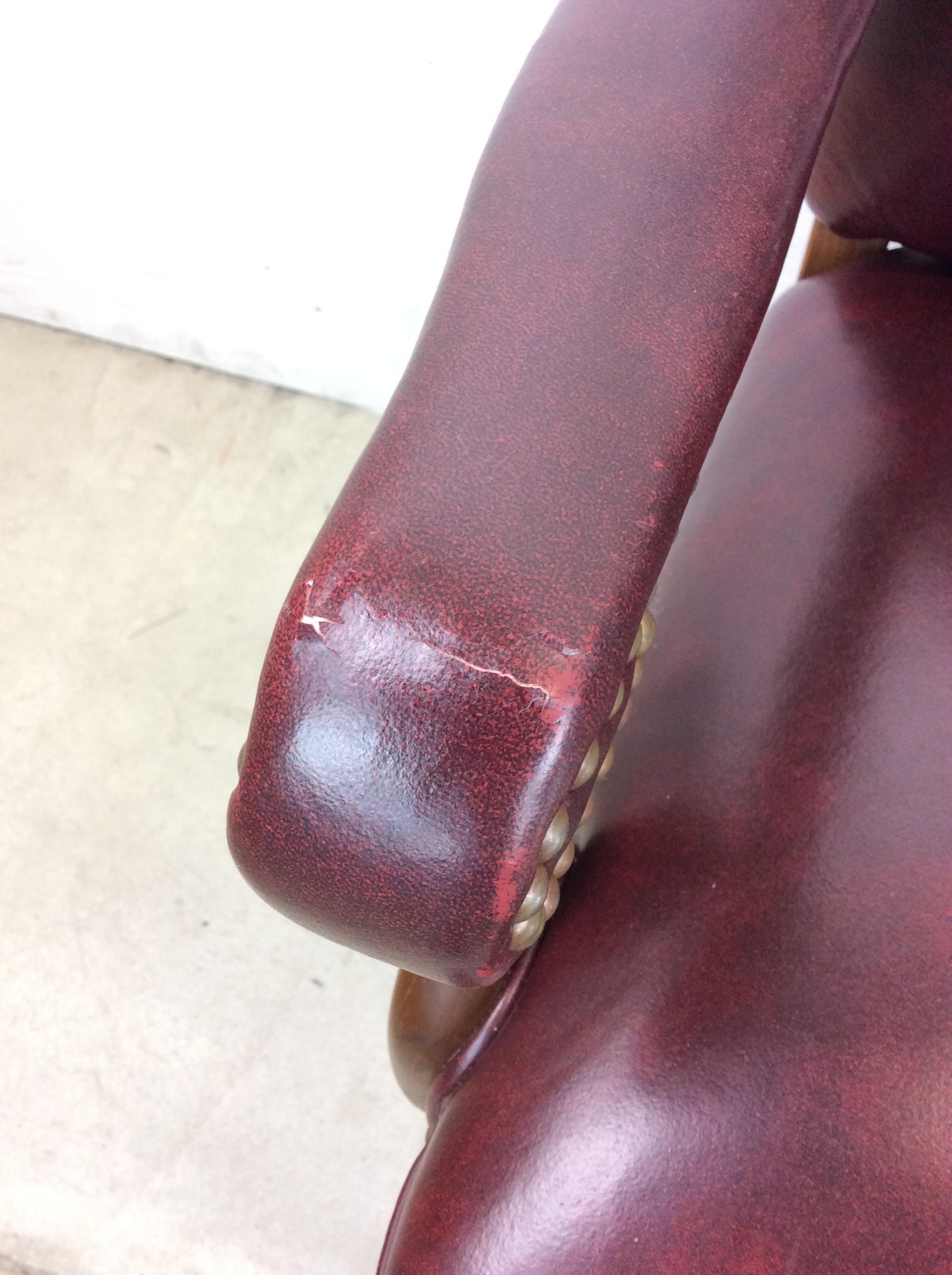 Pair of Vintage Red Tufted Leather Arm Chairs For Sale 4
