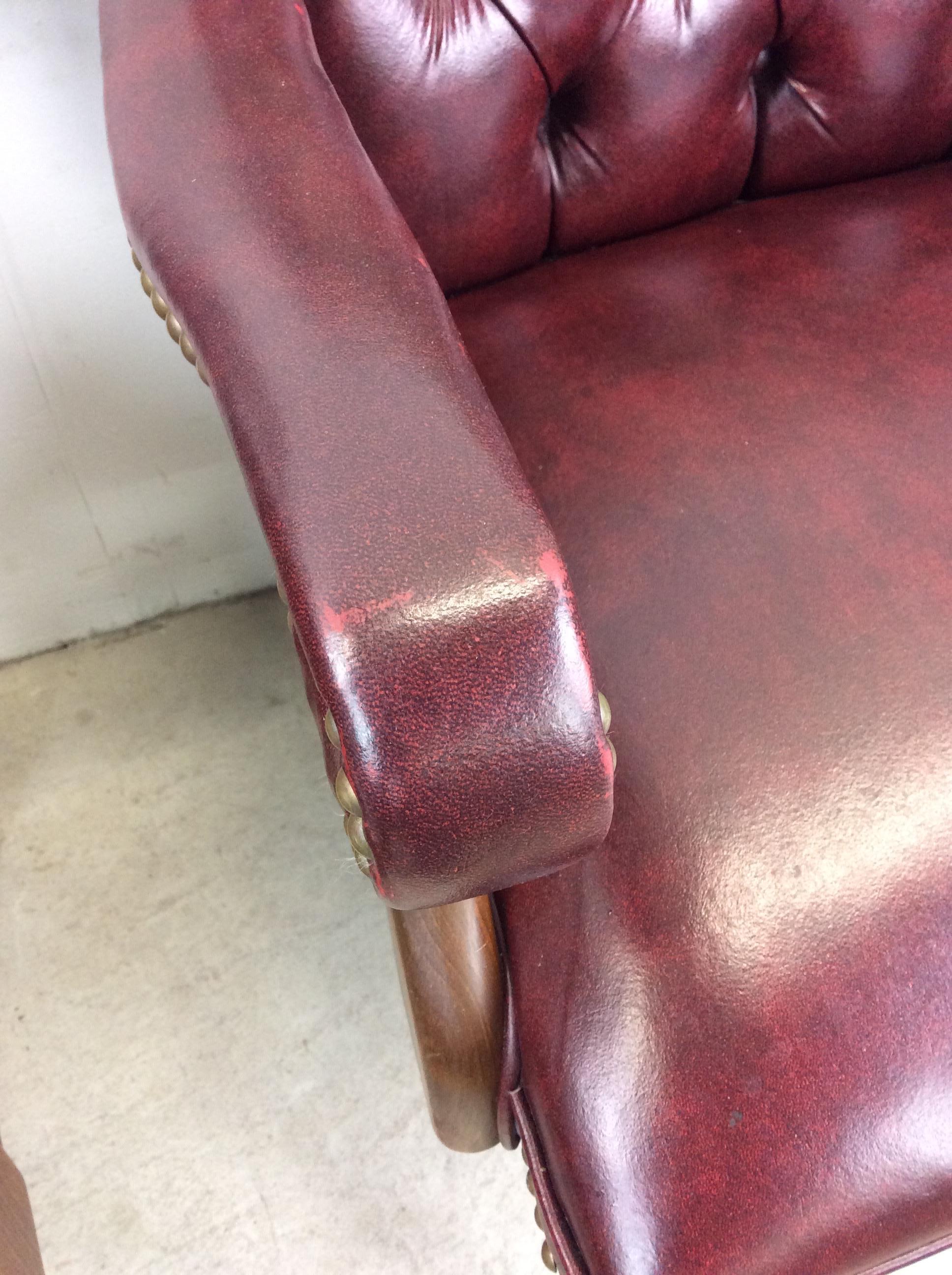 Pair of Vintage Red Tufted Leather Arm Chairs For Sale 6