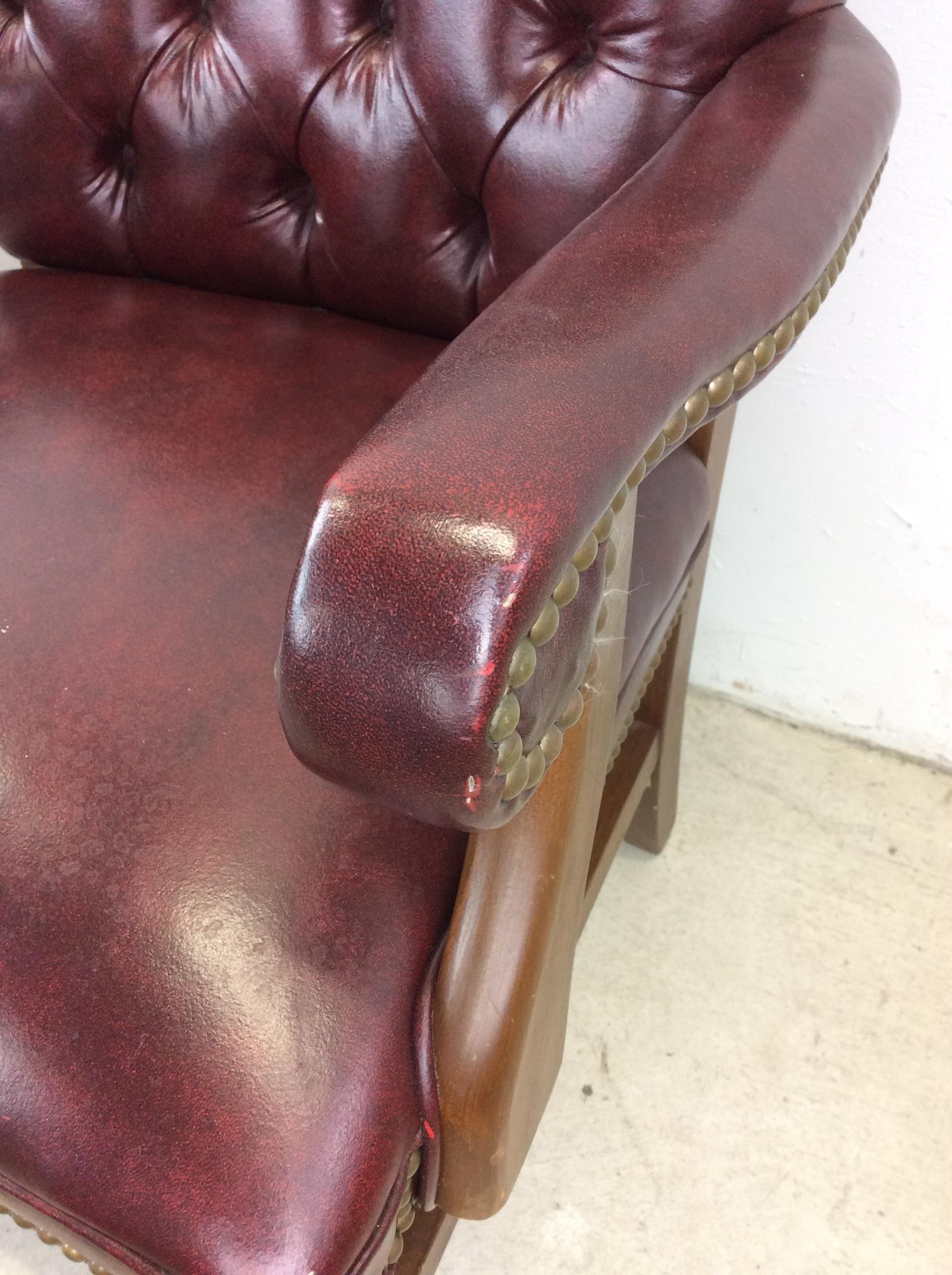Pair of Vintage Red Tufted Leather Arm Chairs For Sale 9