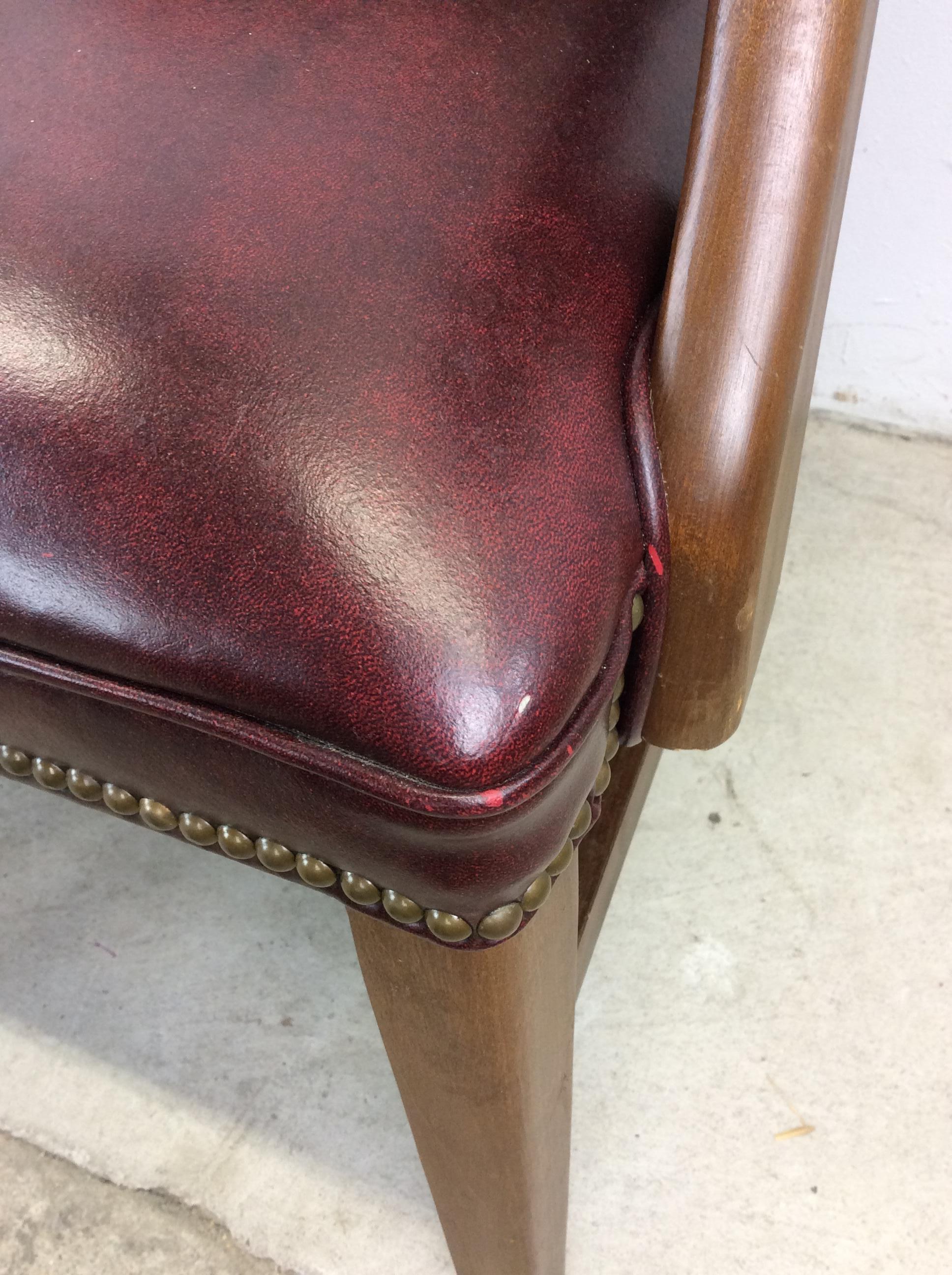 Pair of Vintage Red Tufted Leather Arm Chairs For Sale 10