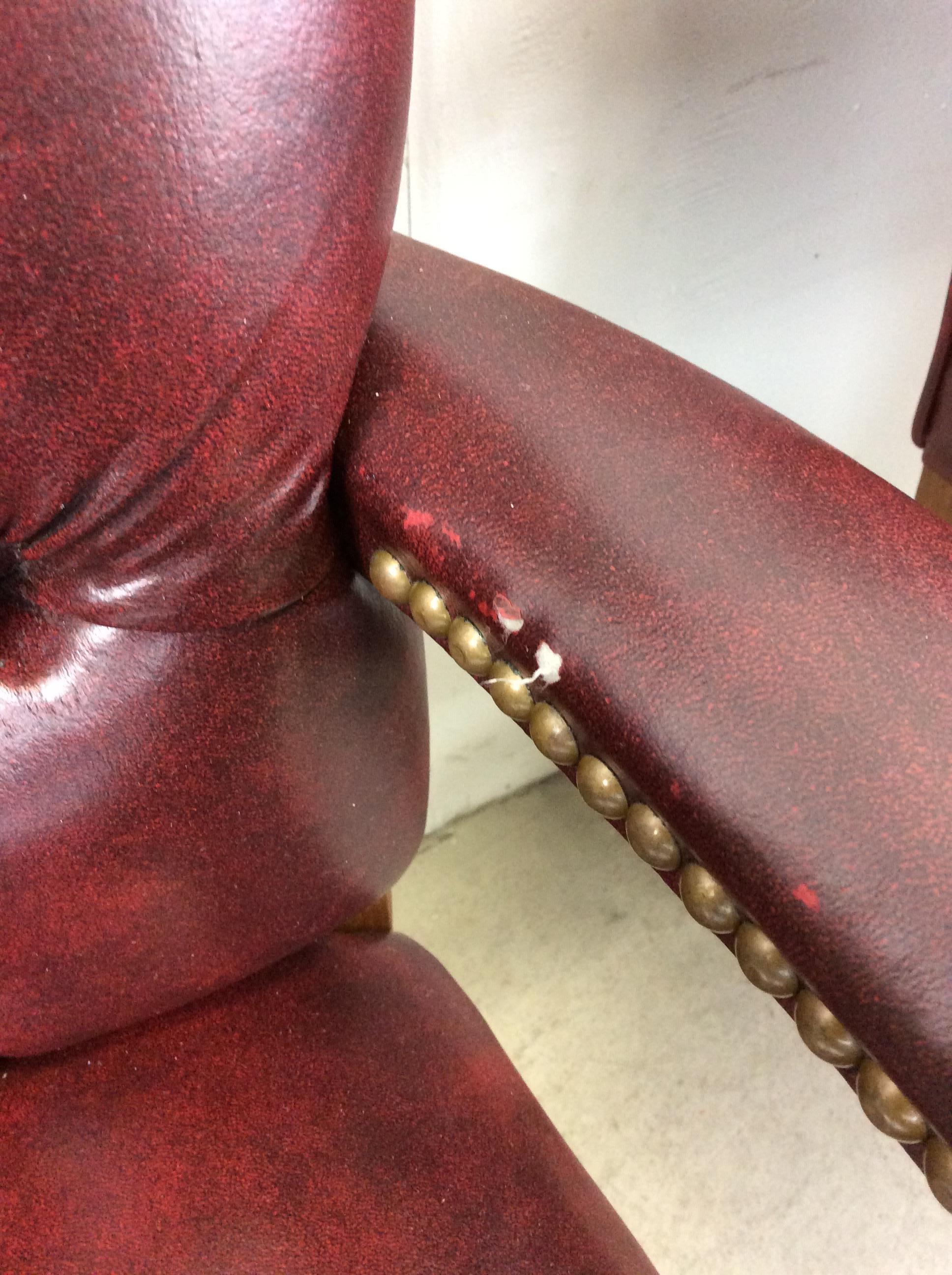 Pair of Vintage Red Tufted Leather Arm Chairs For Sale 11