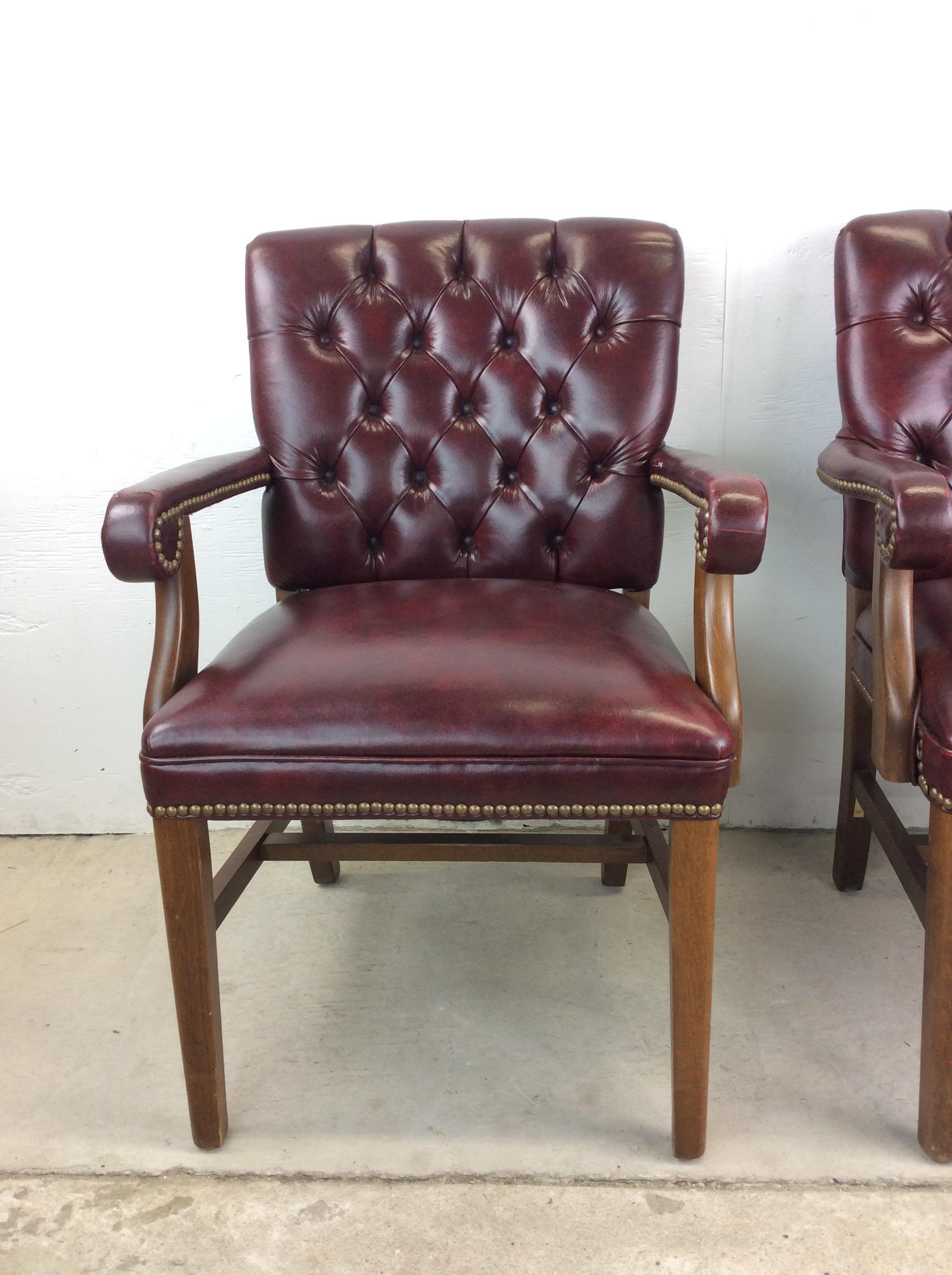 American Classical Pair of Vintage Red Tufted Leather Arm Chairs For Sale