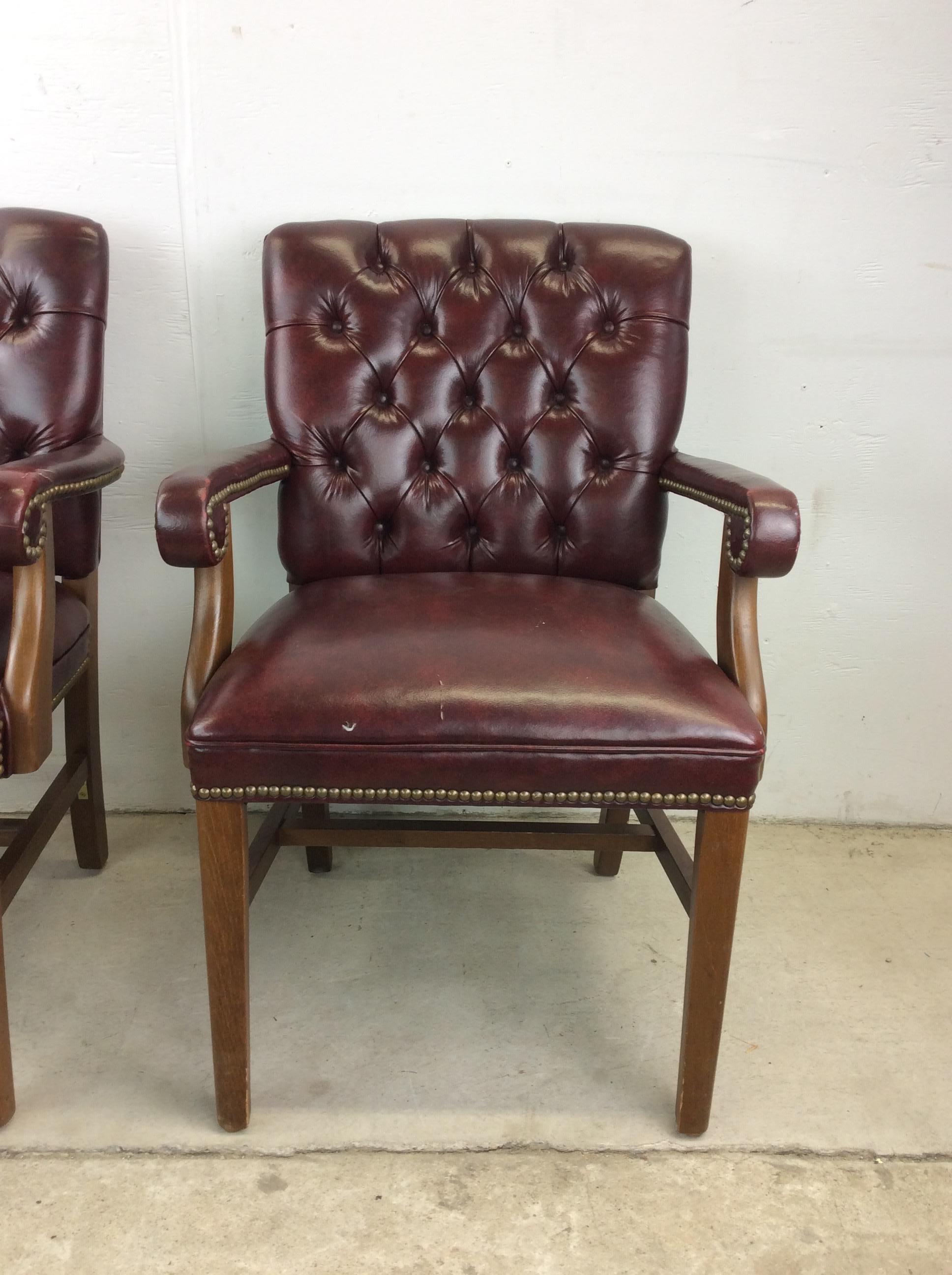 American Pair of Vintage Red Tufted Leather Arm Chairs For Sale