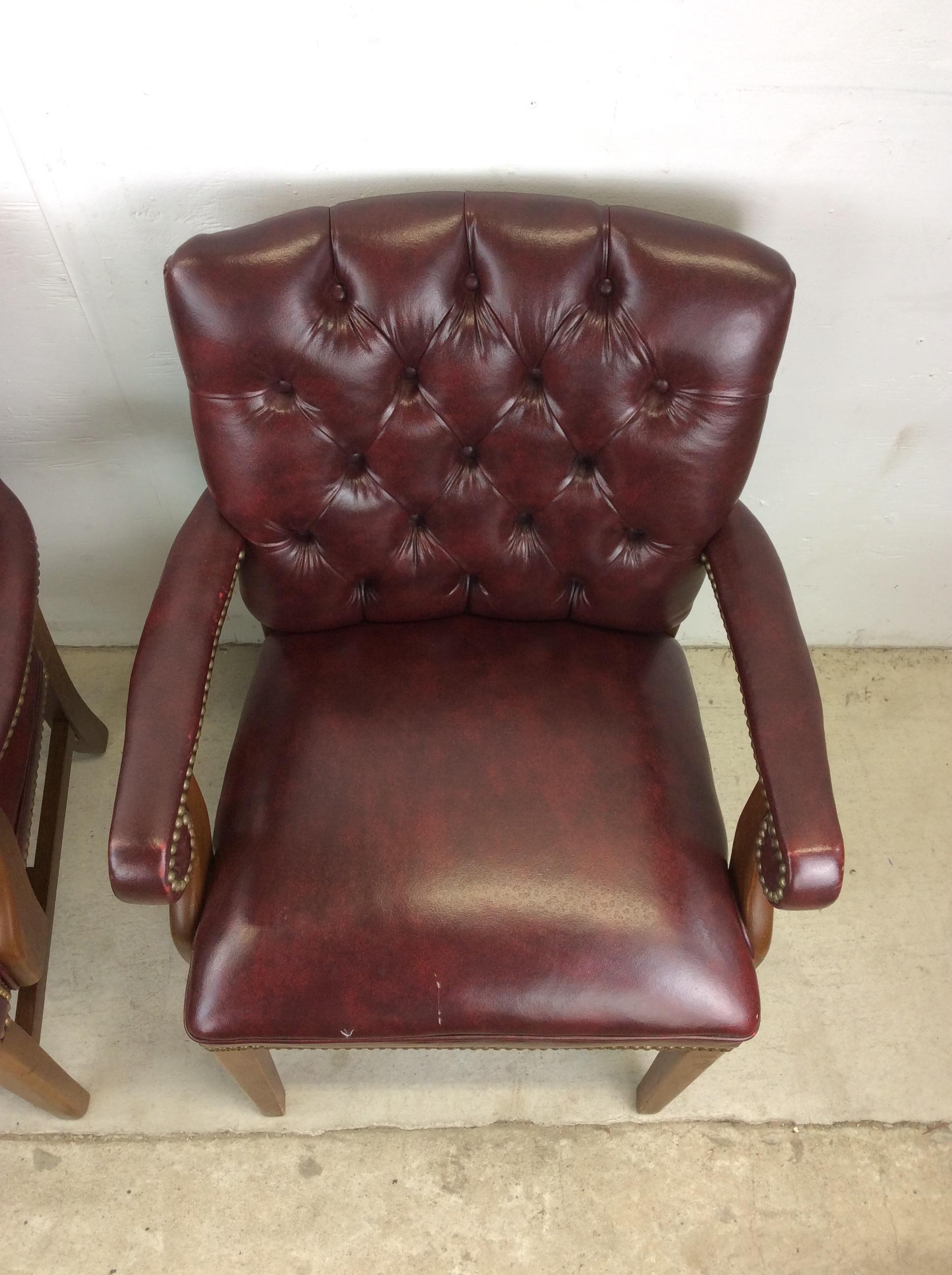 Pair of Vintage Red Tufted Leather Arm Chairs For Sale 2