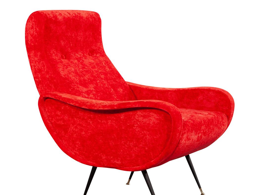 Pair of Vintage Red Velvet Italian Lounge Chairs For Sale 1
