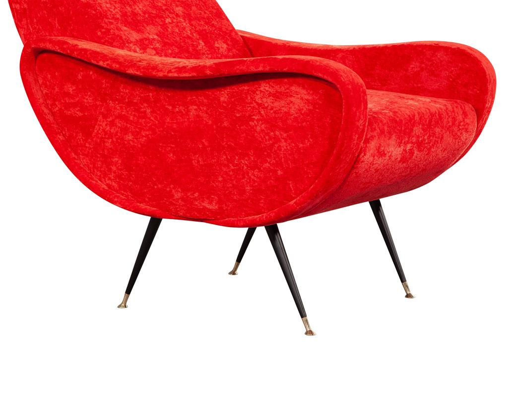 Pair of Vintage Red Velvet Italian Lounge Chairs For Sale 2