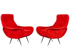 Pair of Vintage Red Velvet Italian Lounge Chairs