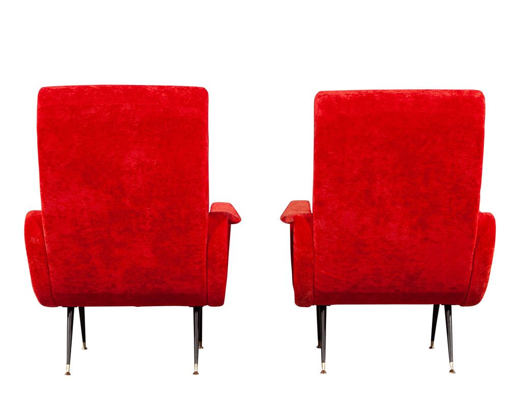 Mid-Century Modern Pair of Vintage Red Velvet Italian Lounge Chairs For Sale