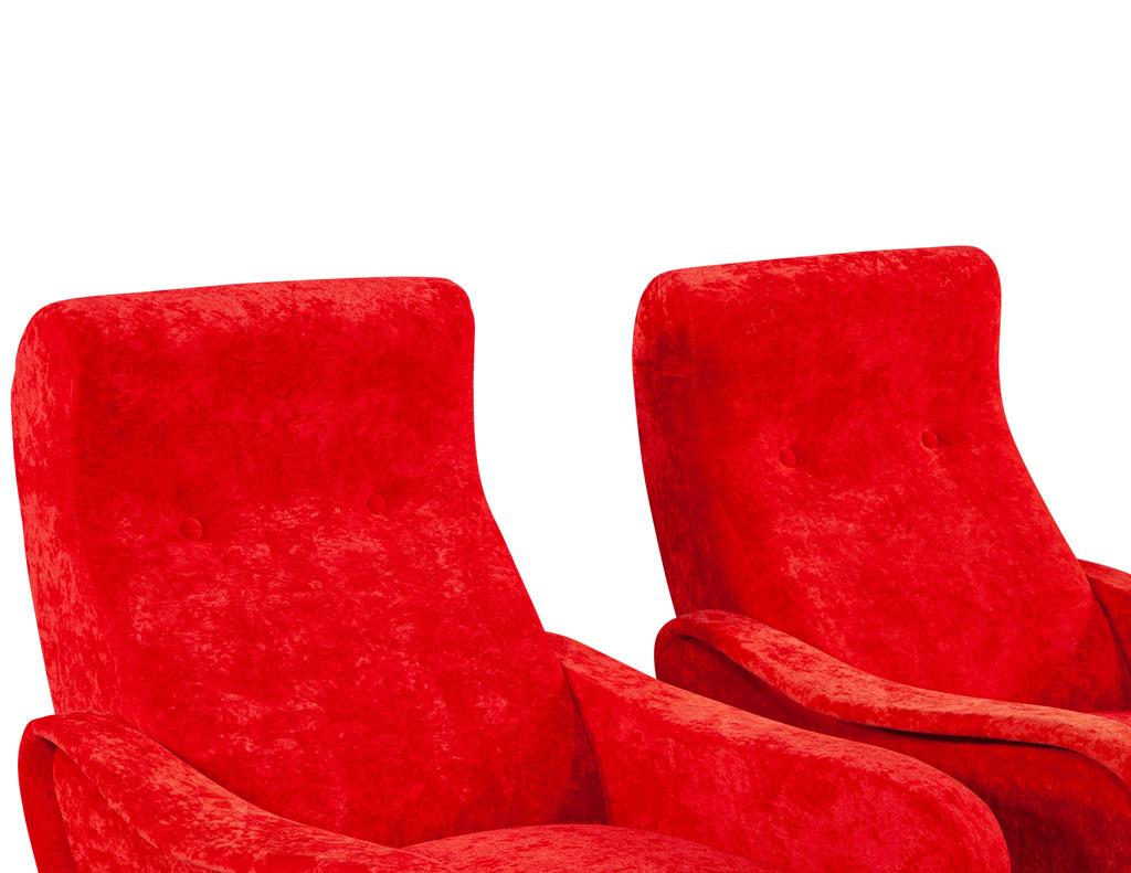 Metal Pair of Vintage Red Velvet Italian Lounge Chairs For Sale