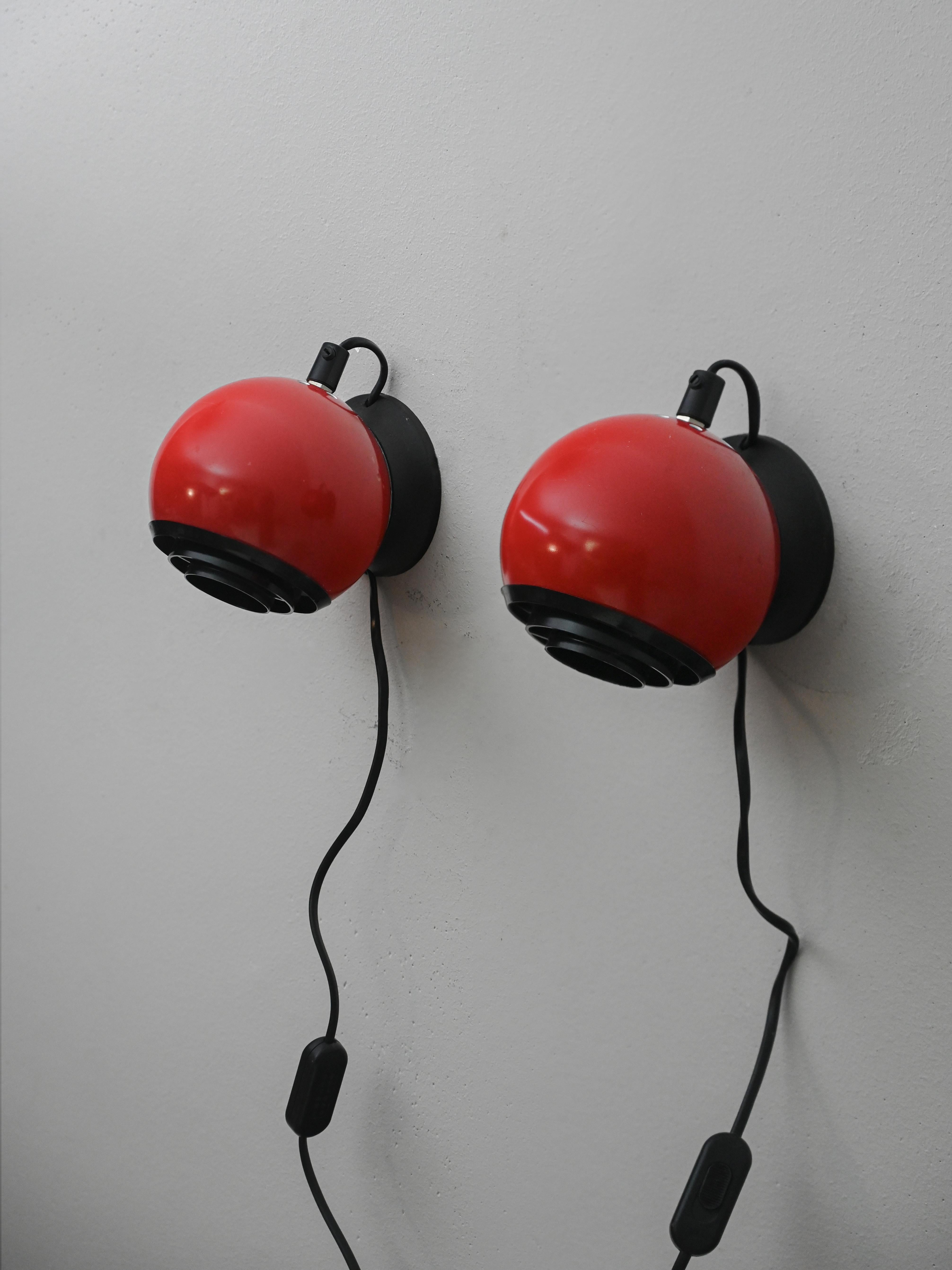 Scandinavian Modern Pair of Vintage Red Wall Sconces For Sale