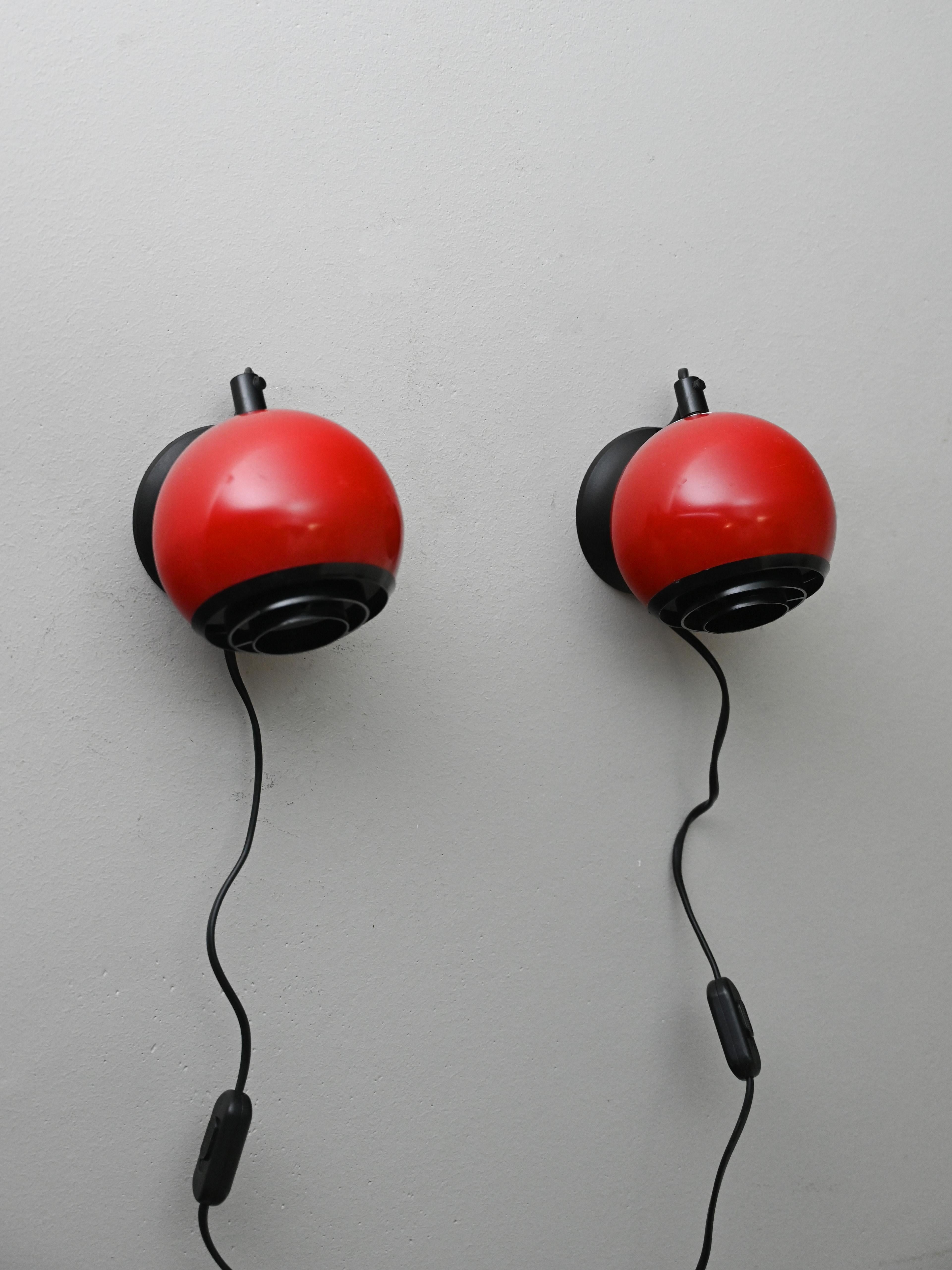 Scandinavian Pair of Vintage Red Wall Sconces For Sale