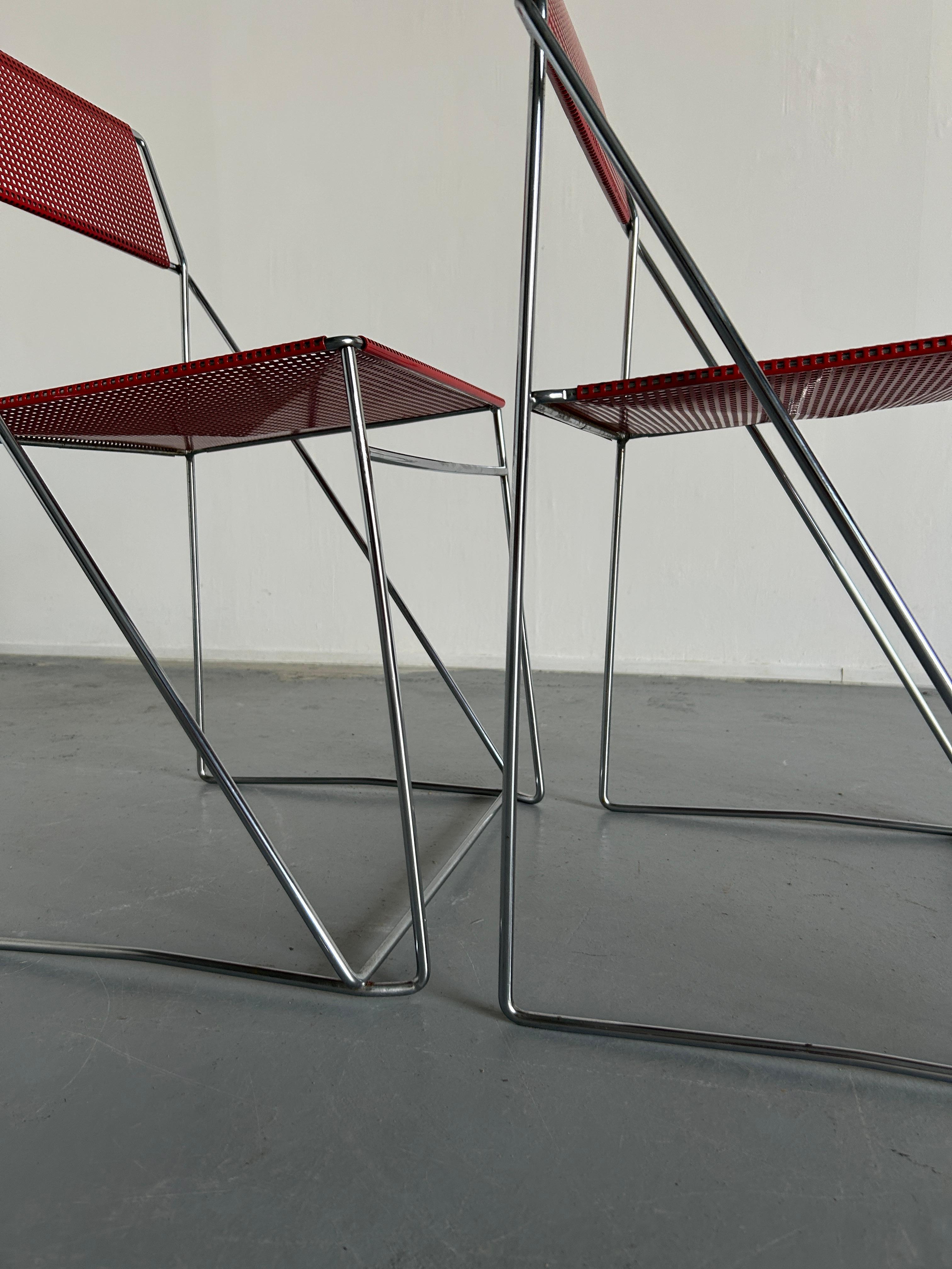Pair of Vintage Red 'X-Line' Chromed and Lacquered Chairs, Niels Jørgen Haugesen 2