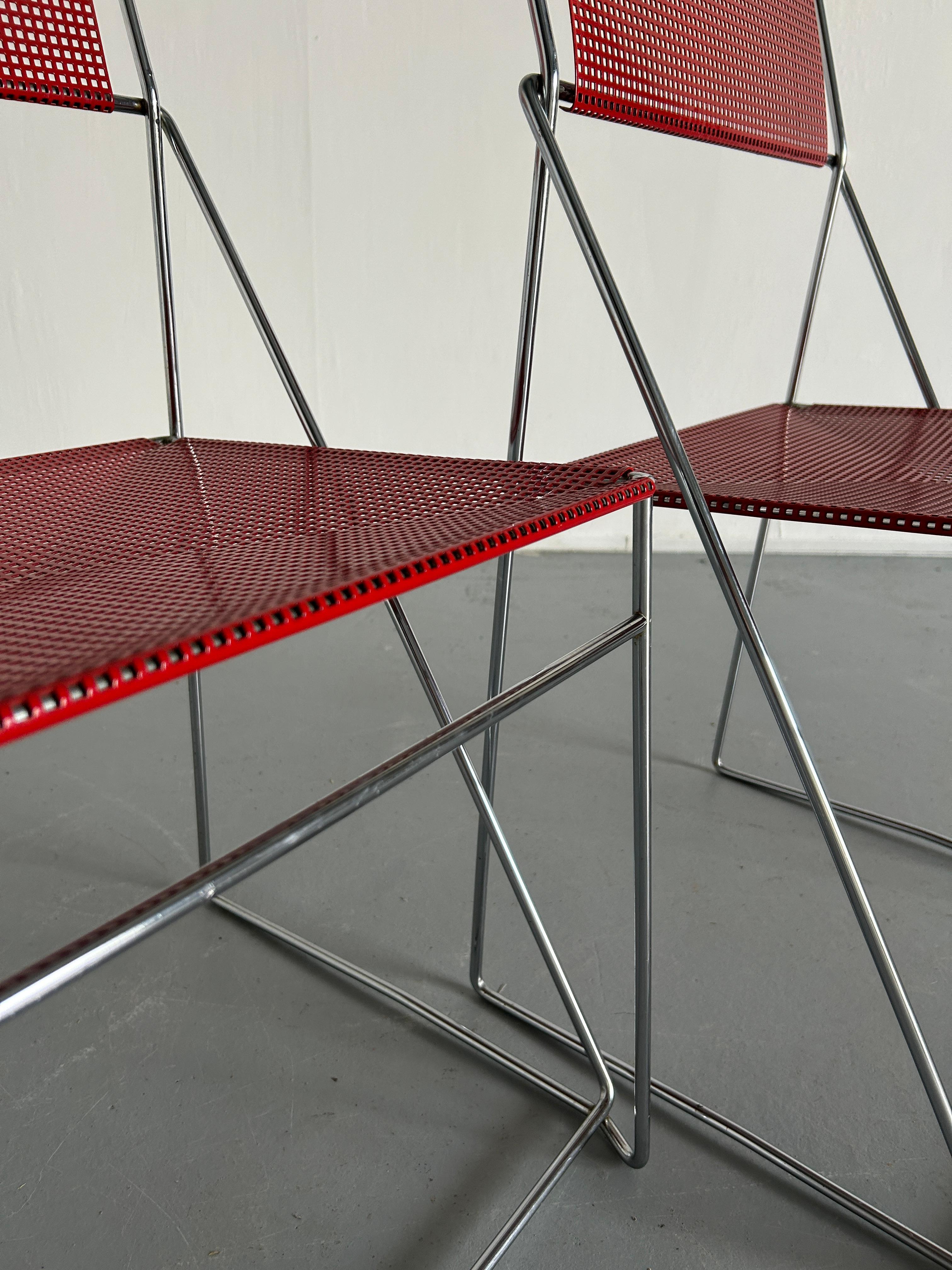 Pair of Vintage Red 'X-Line' Chromed and Lacquered Chairs, Niels Jørgen Haugesen 3