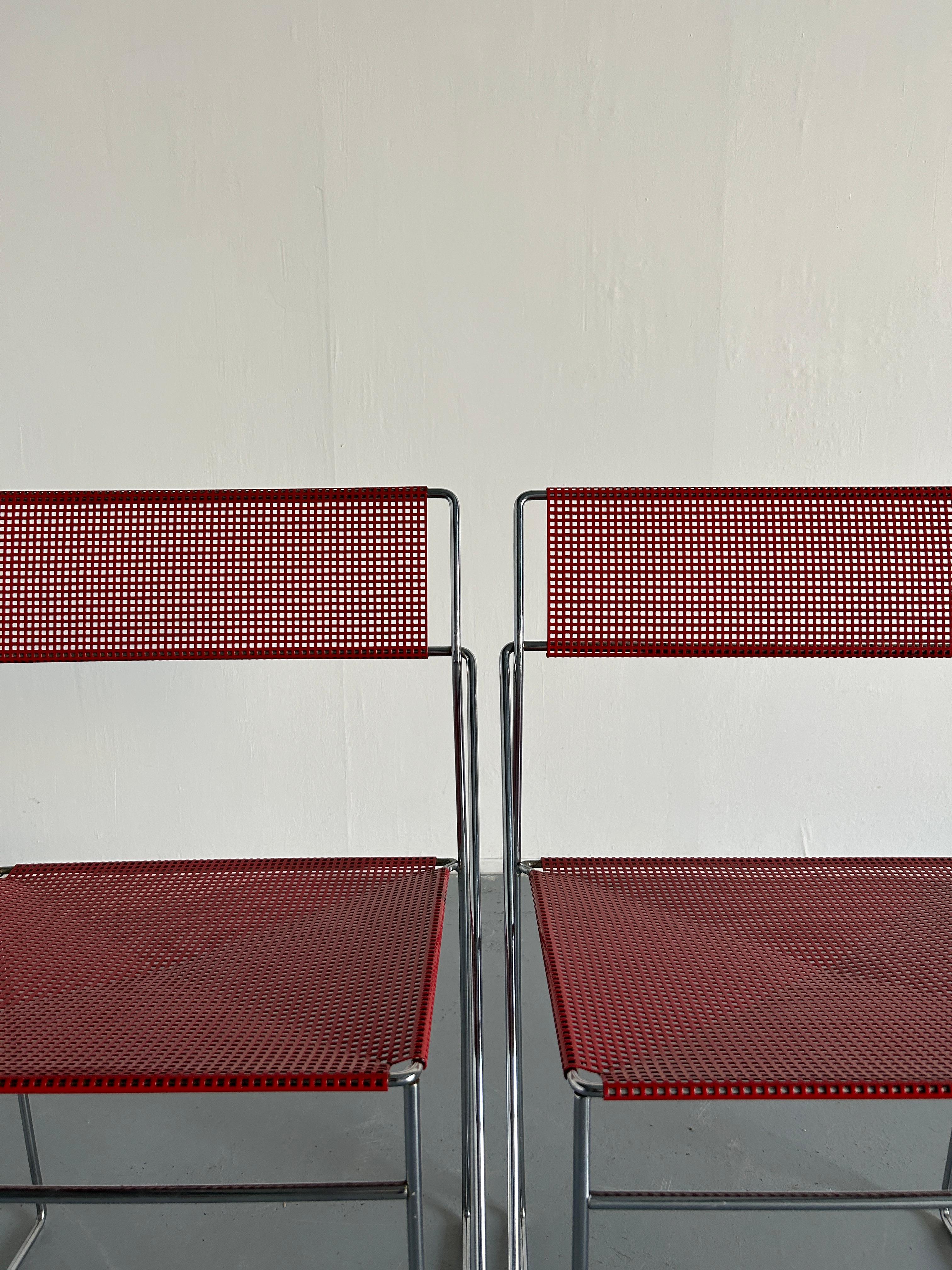 Pair of Vintage Red 'X-Line' Chromed and Lacquered Chairs, Niels Jørgen Haugesen 4