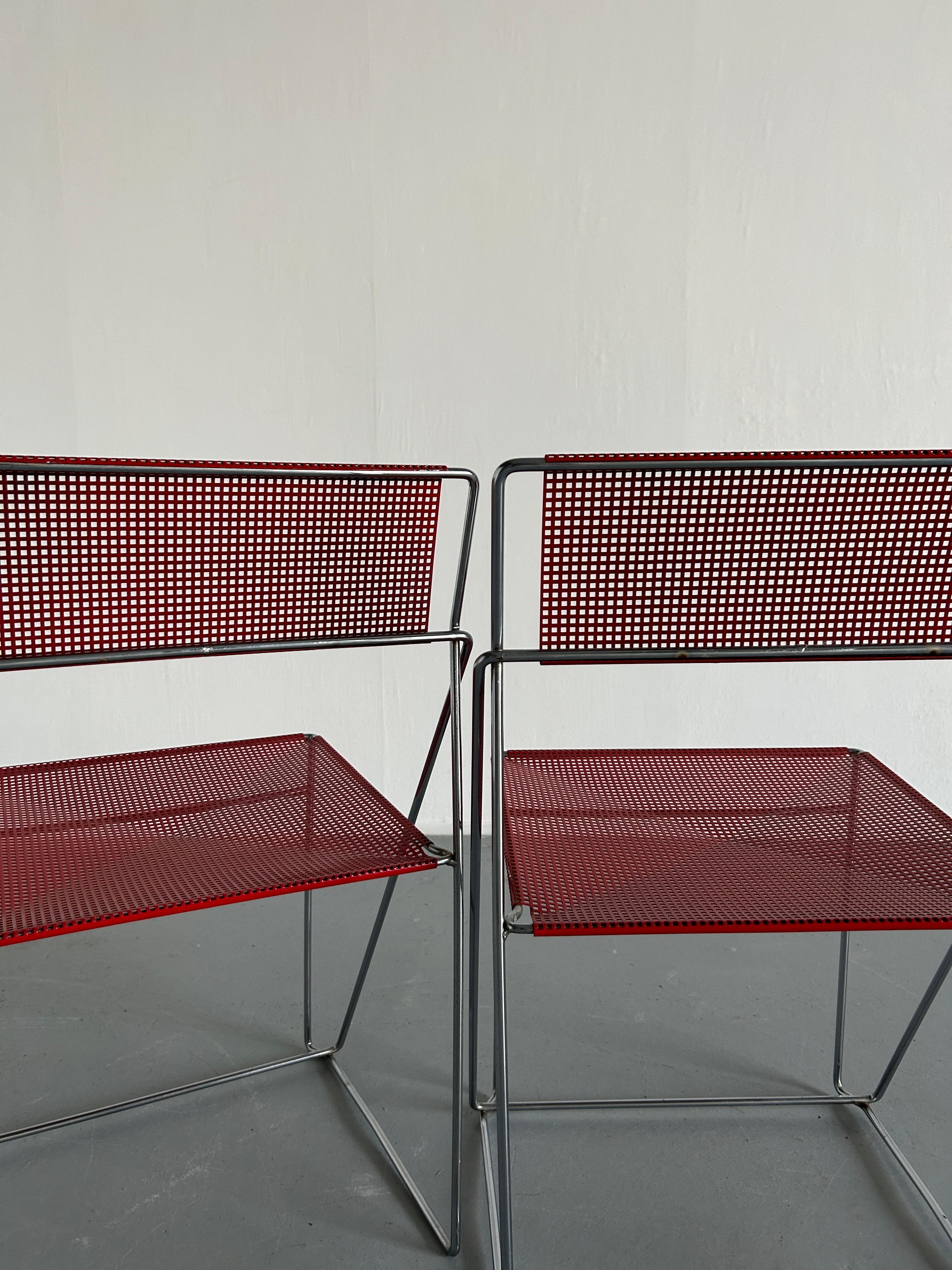 Pair of Vintage Red 'X-Line' Chromed and Lacquered Chairs, Niels Jørgen Haugesen 5