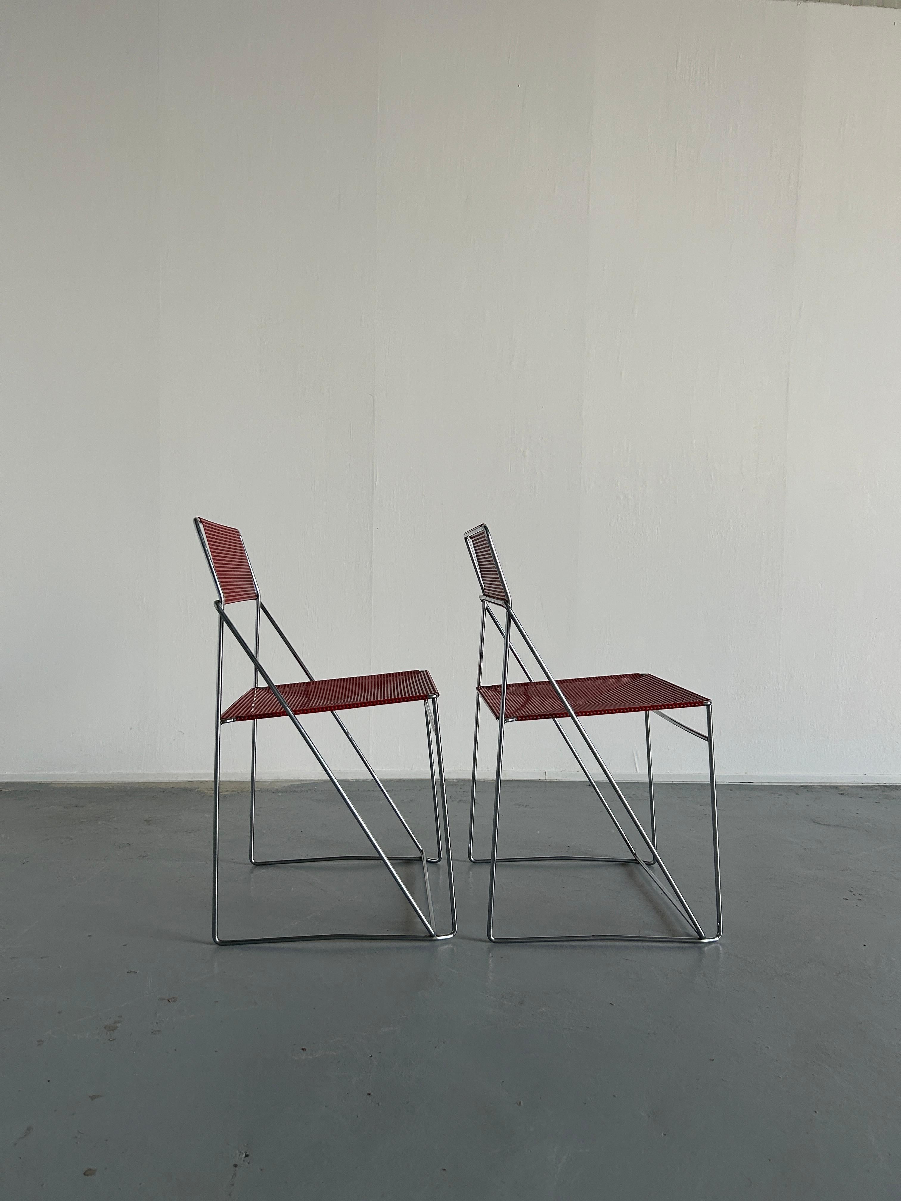 Danish Pair of Vintage Red 'X-Line' Chromed and Lacquered Chairs, Niels Jørgen Haugesen