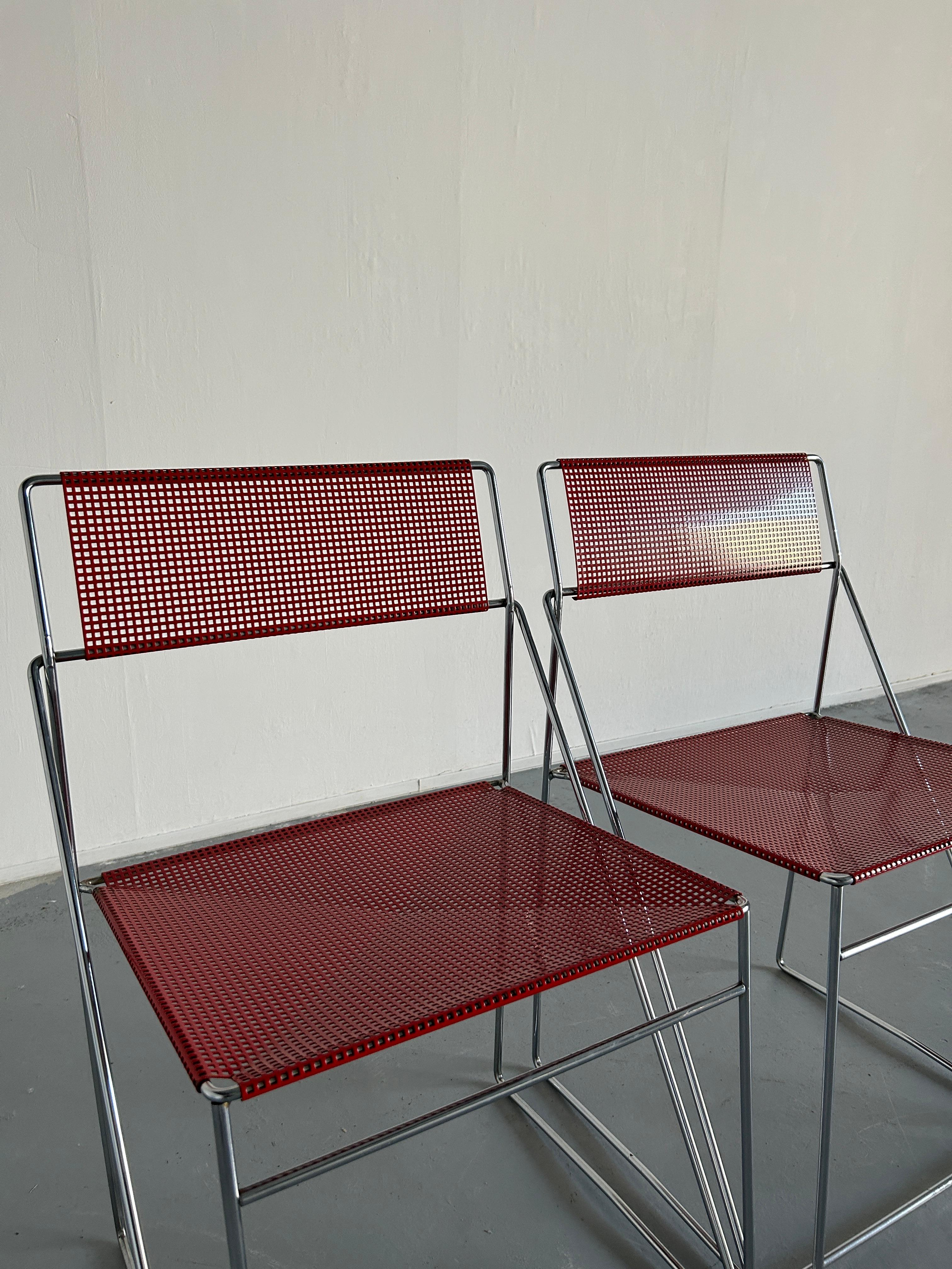 Metal Pair of Vintage Red 'X-Line' Chromed and Lacquered Chairs, Niels Jørgen Haugesen