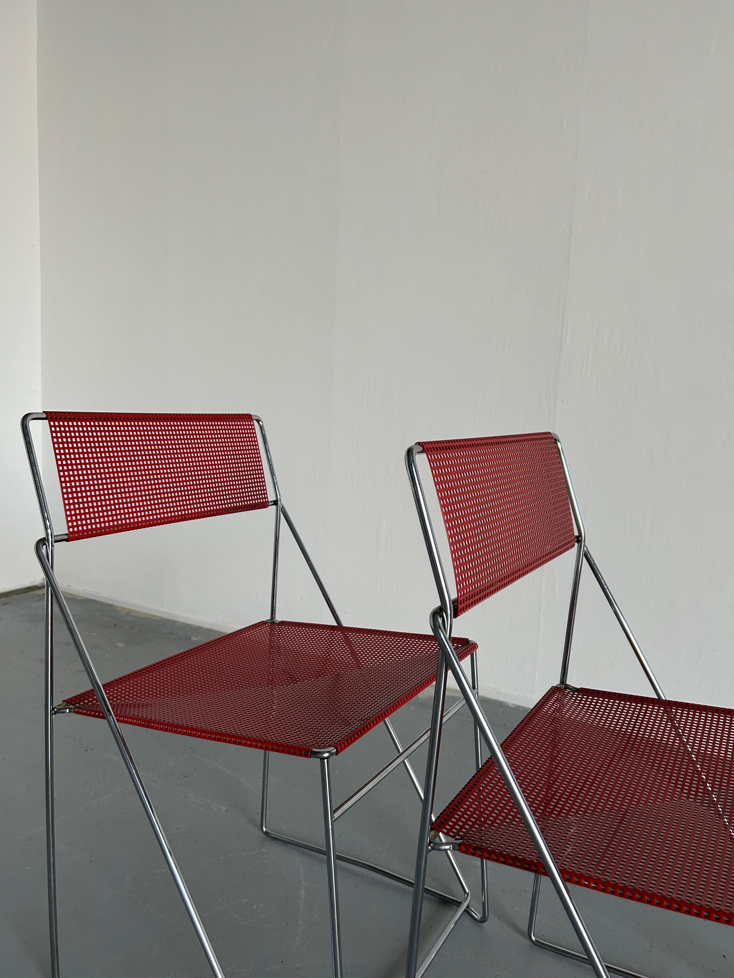 Pair of Vintage Red 'X-Line' Chromed and Lacquered Chairs, Niels Jørgen Haugesen 1