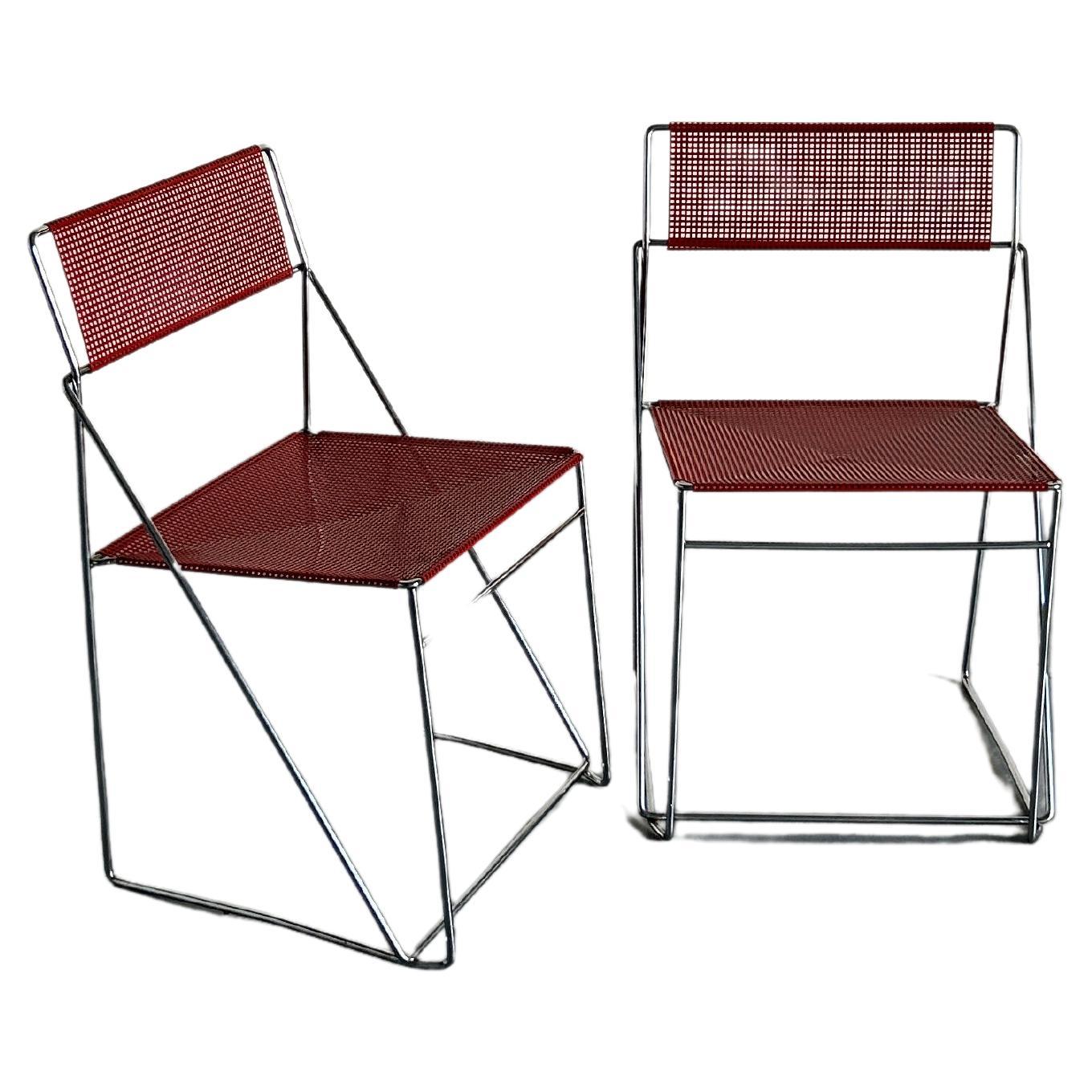 Pair of Vintage Red 'X-Line' Chromed and Lacquered Chairs, Niels Jørgen Haugesen