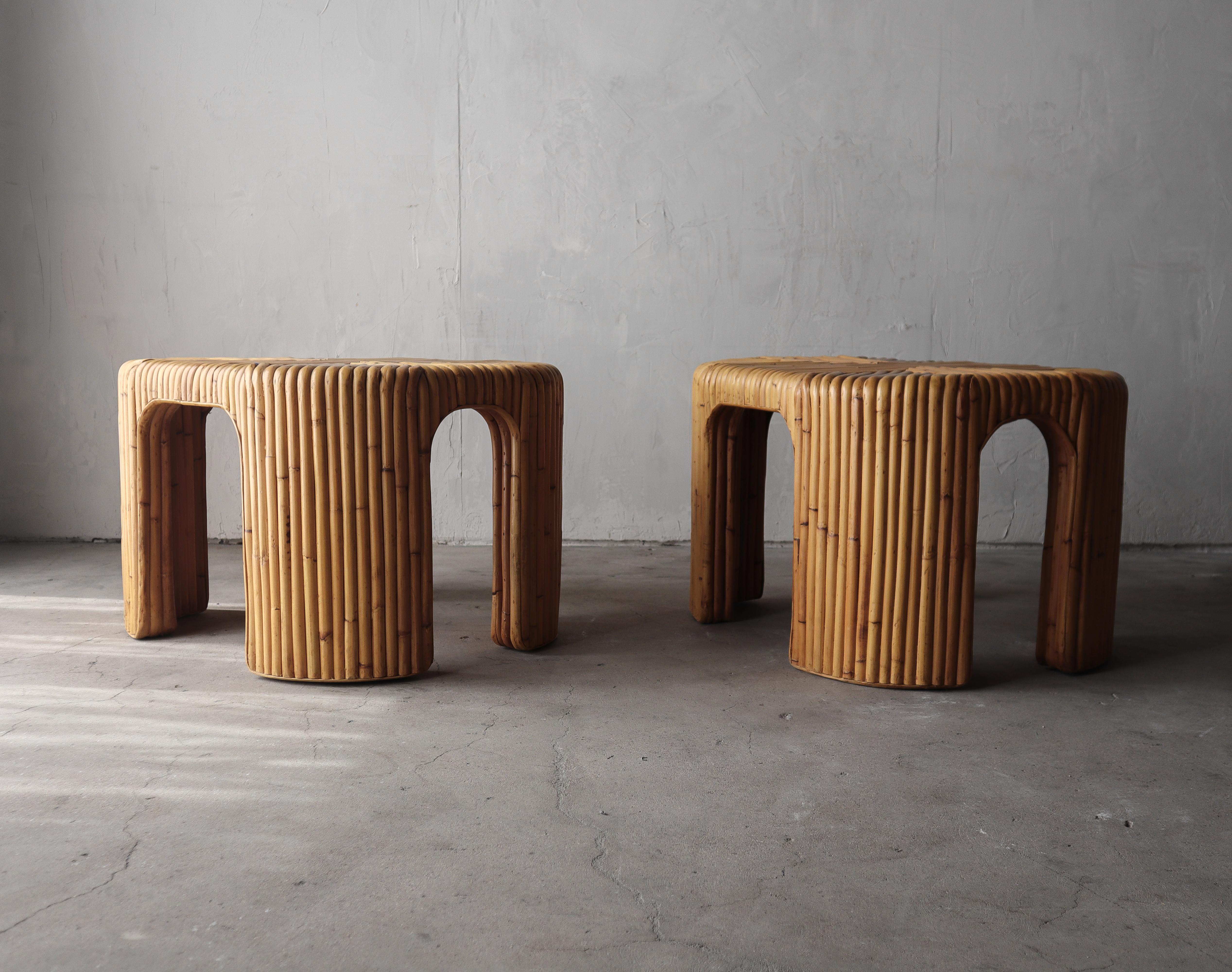 20th Century Pair of Vintage Reeded Bamboo Side Tables